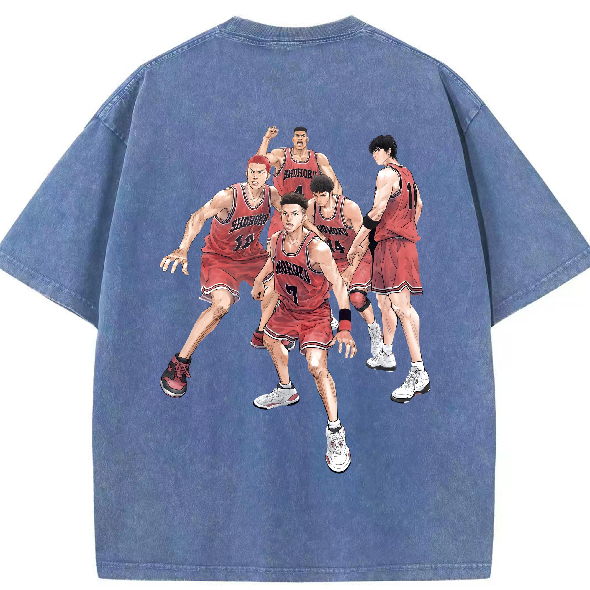 SLAM DUNK／スラムダンク 綿100% ヴィンテージ風 半袖Tシャツ（背面プリント）