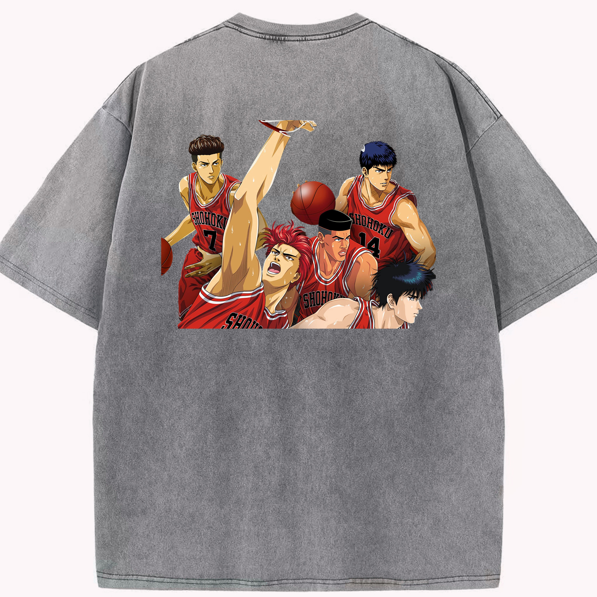 SLAM DUNK／スラムダンク 綿100% ヴィンテージ風 半袖Tシャツ（背面プリント）