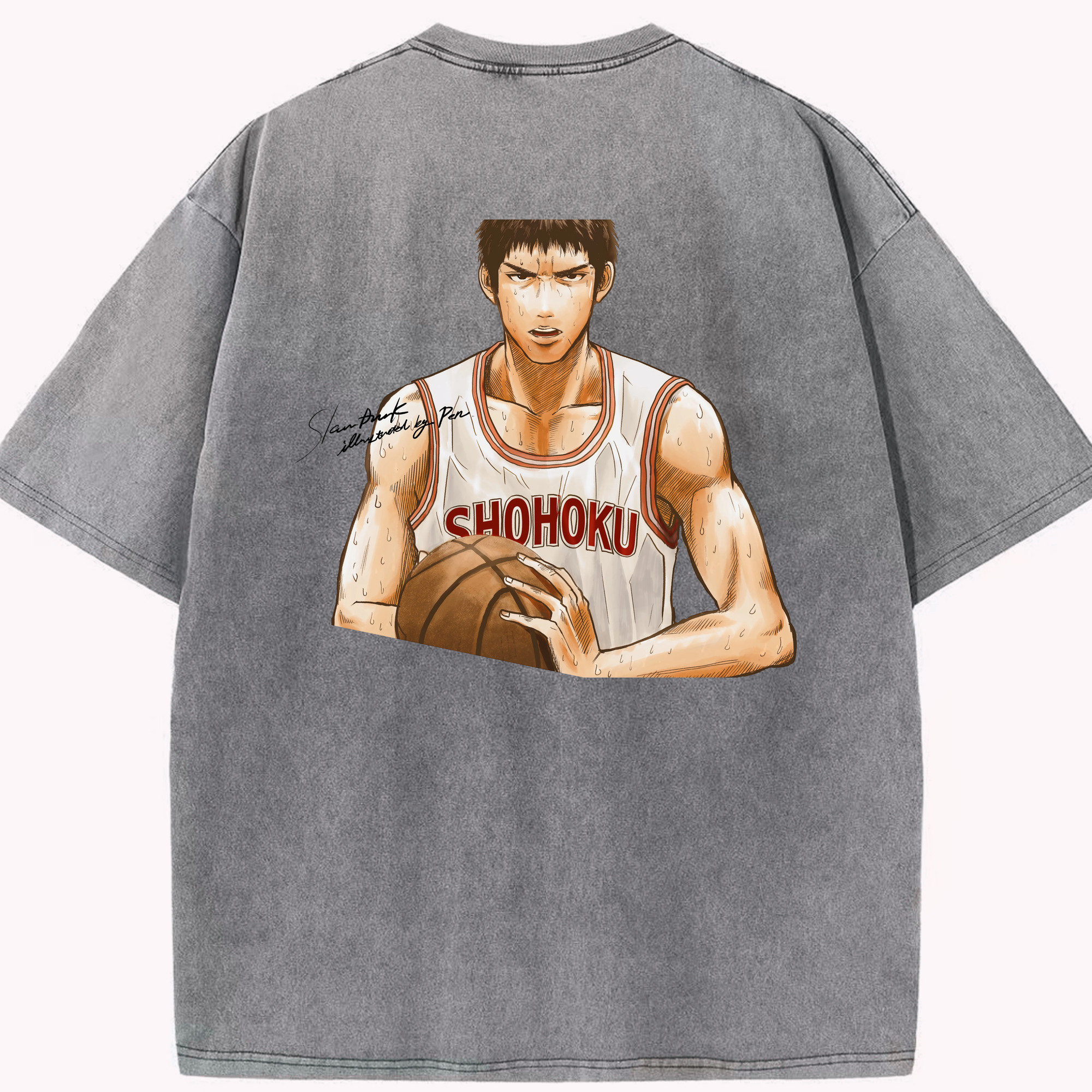 SLAM DUNK／スラムダンク 綿100% ヴィンテージ風 半袖Tシャツ（背面プリント）