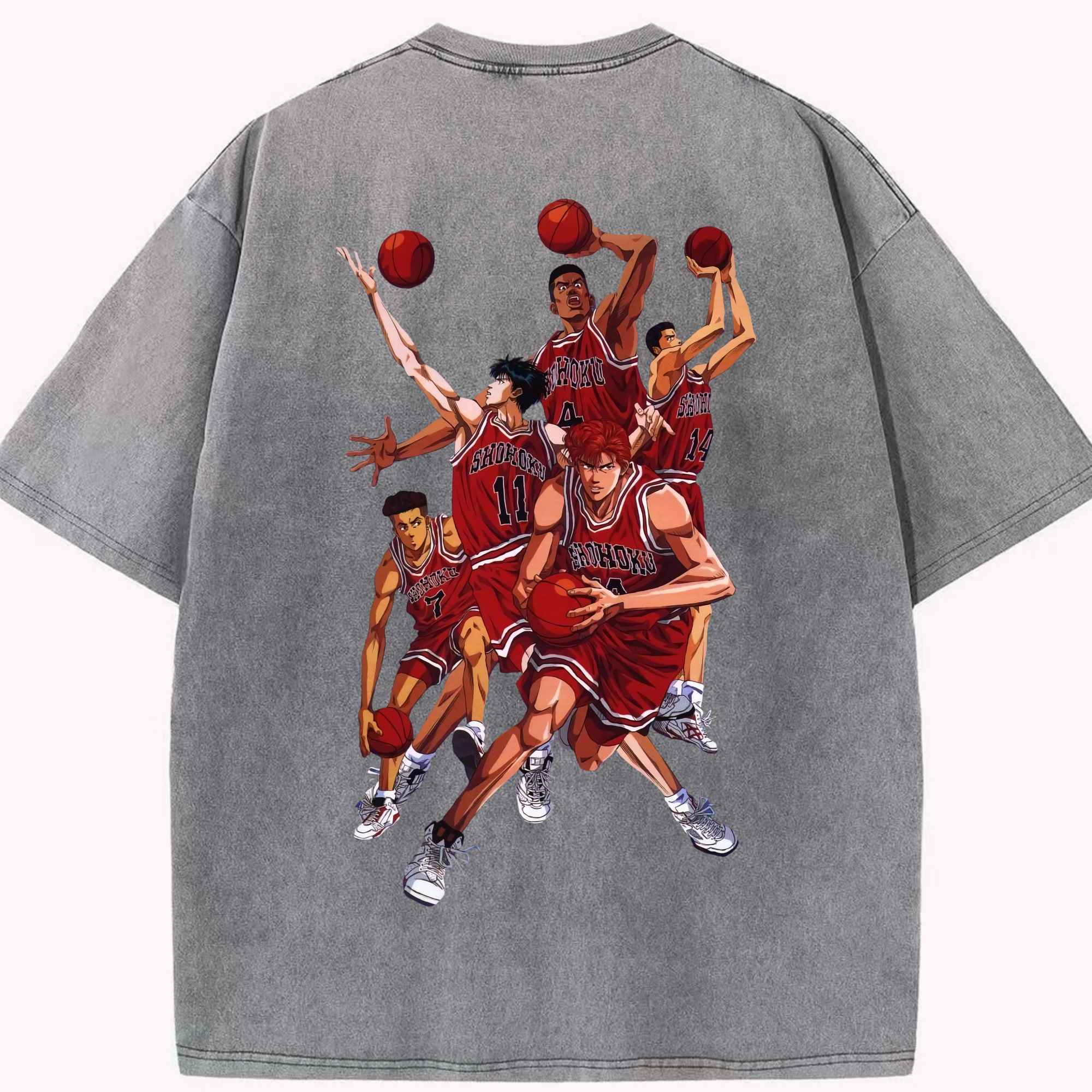 SLAM DUNK／スラムダンク 綿100% ヴィンテージ風 半袖Tシャツ（背面プリント）