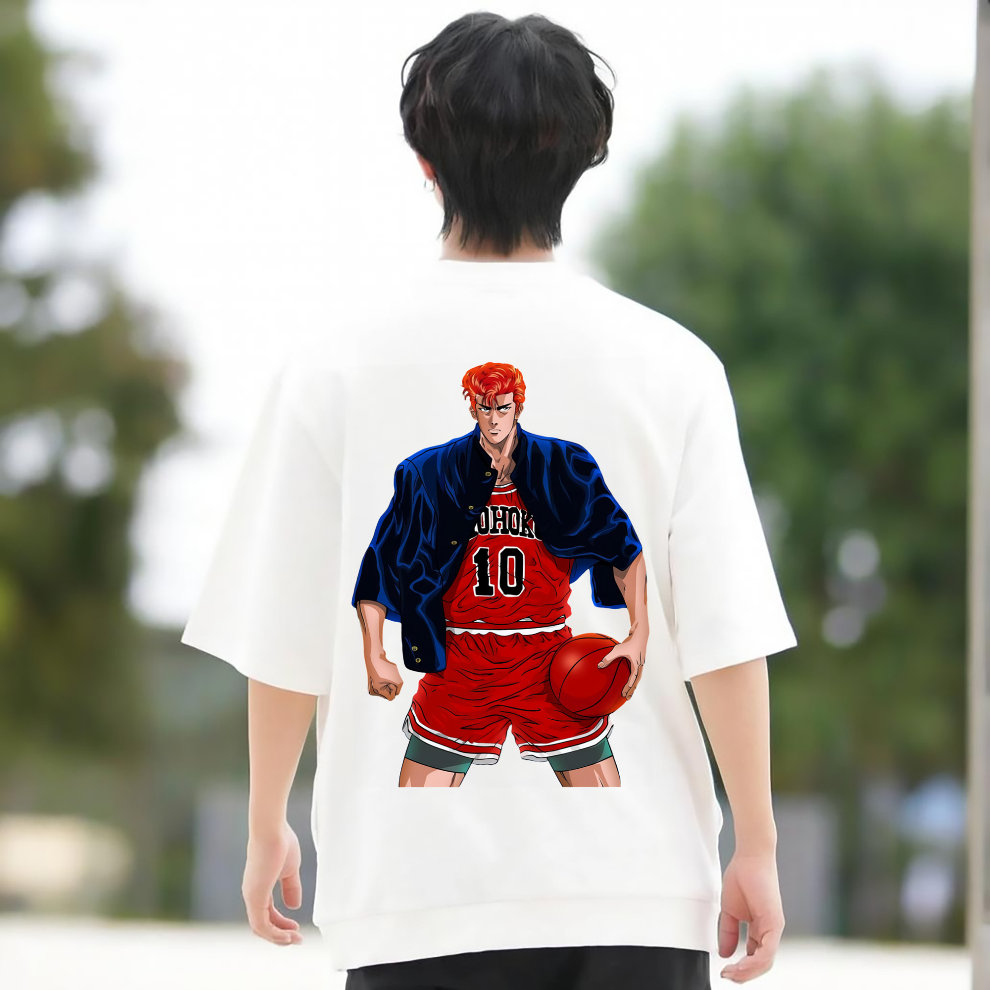 SLAM DUNK／スラムダンク 綿100％ メンズ半袖Tシャツ（バックプリント） 通気性
