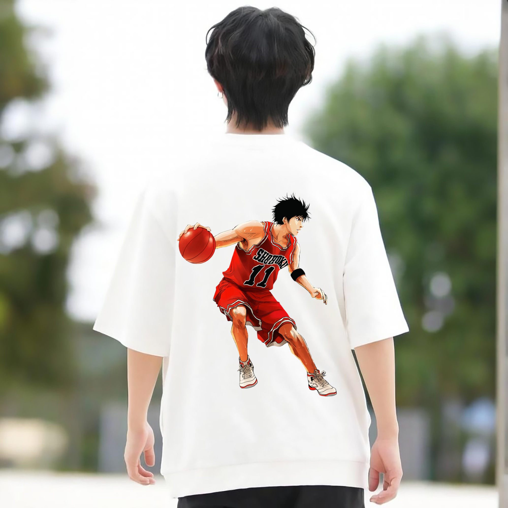 SLAM DUNK／スラムダンク 綿100％ メンズ半袖Tシャツ（バックプリント） 通気性