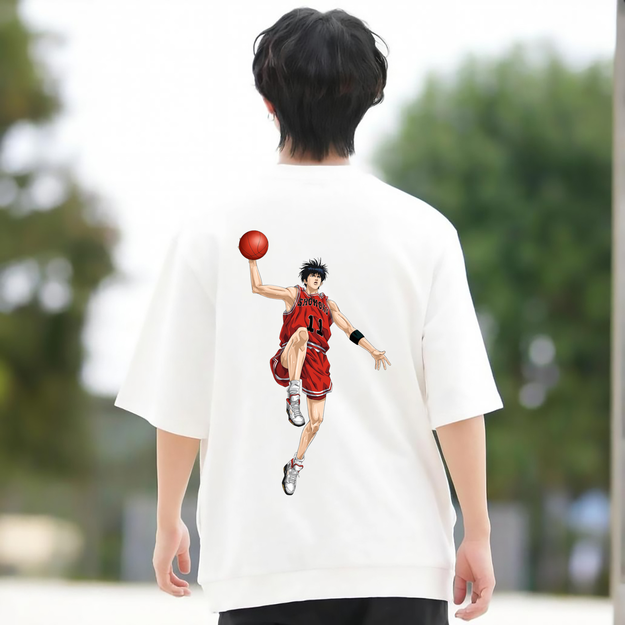 SLAM DUNK／スラムダンク 綿100％ メンズ半袖Tシャツ（バックプリント） 通気性