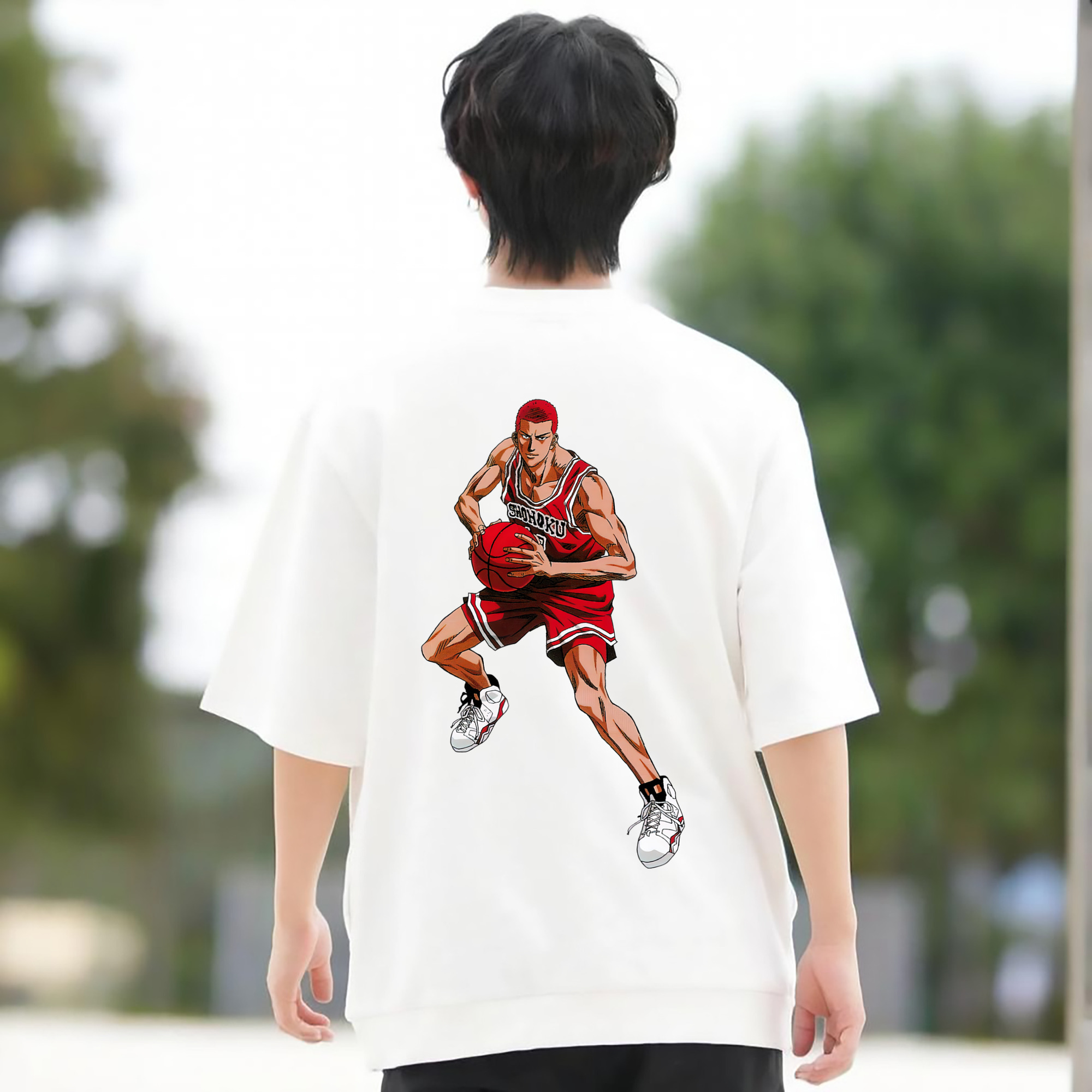 SLAM DUNK／スラムダンク 綿100％ メンズ半袖Tシャツ（バックプリント） 通気性