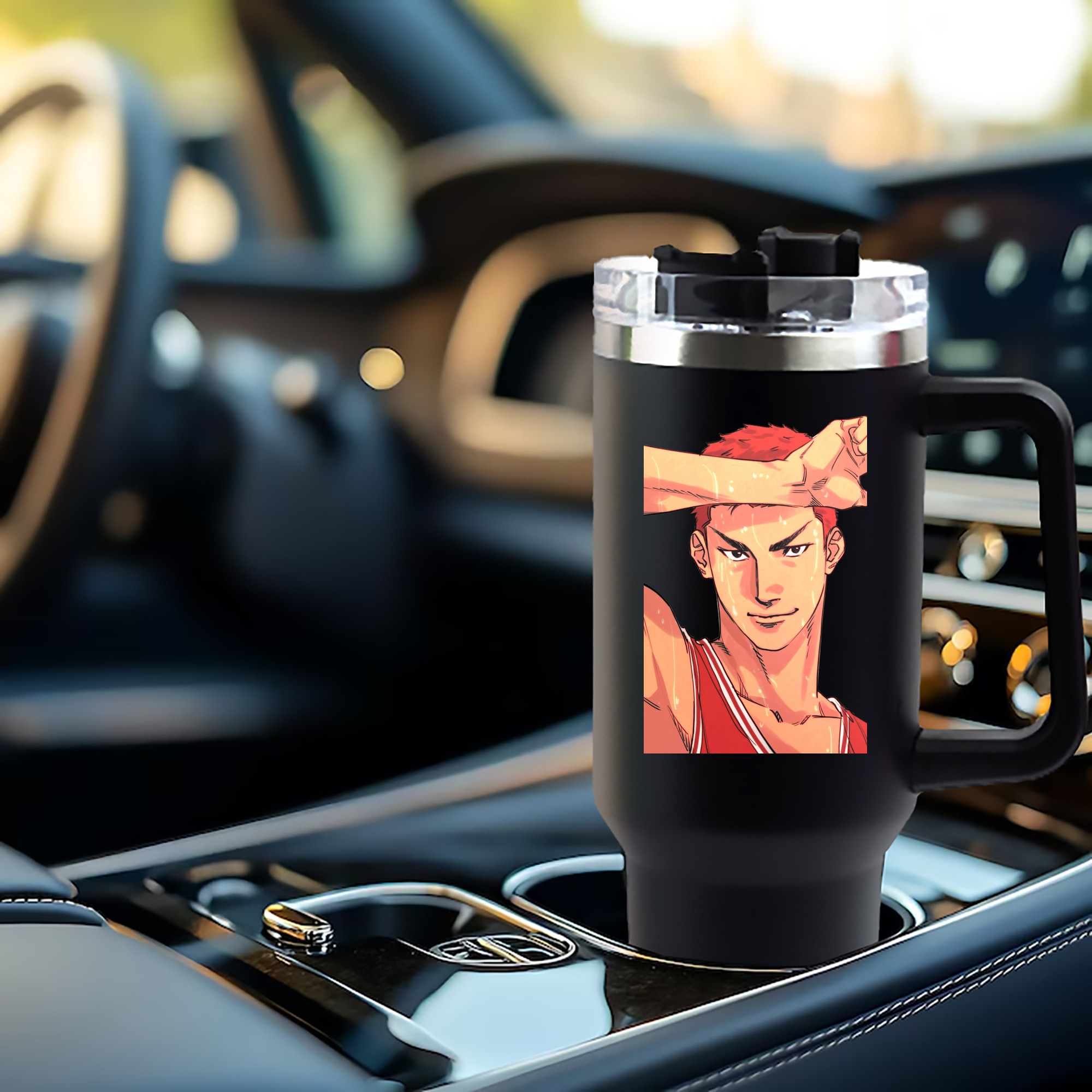 SLAM DUNK／スラムダンク 1200mL車用タンブラー - クリスタルステッカー（プラスチックストロー付き）