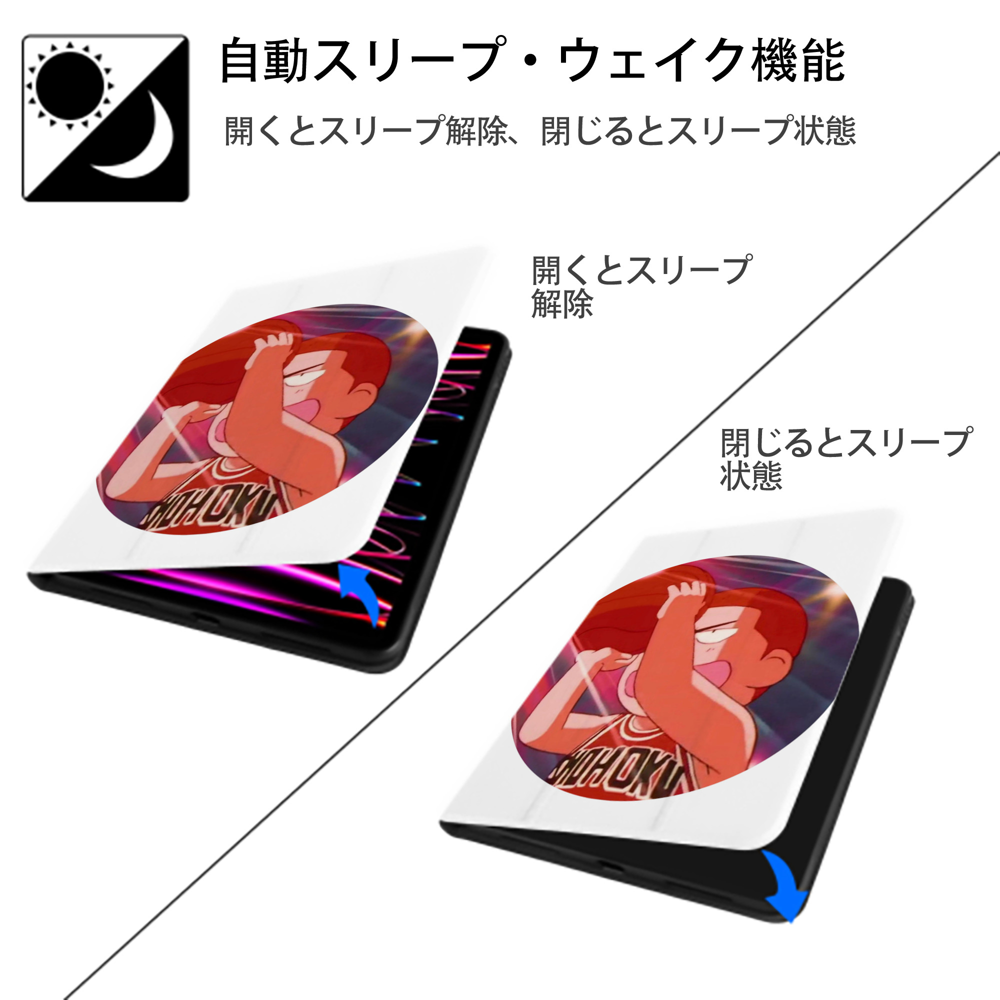 SLAM DUNK／スラムダンク IPad ケース ペン収納付き 三つ折りスタンド PUレザー×シリコン 対応機種9.5/10.5/10.9インチ