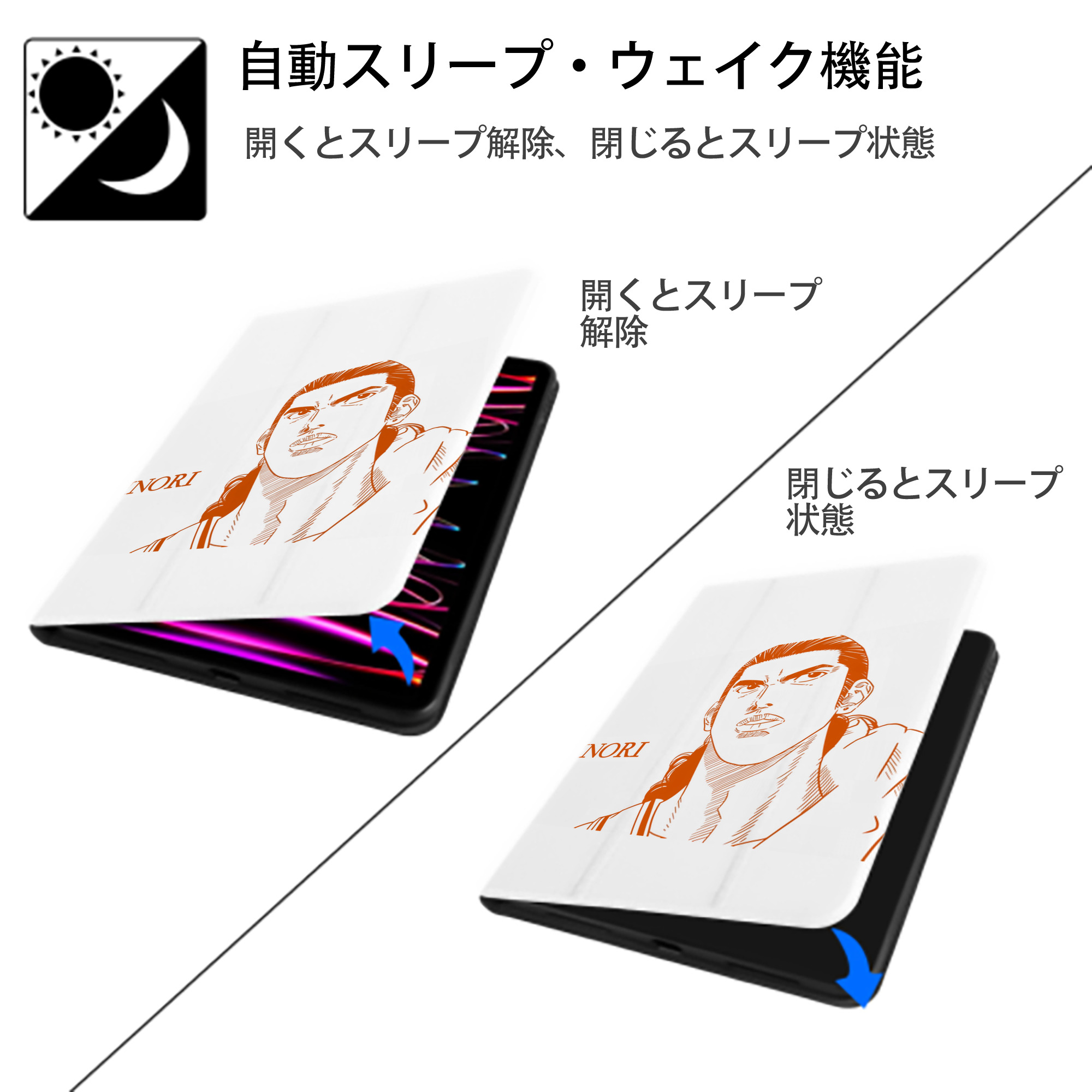SLAM DUNK／スラムダンク IPad ケース ペン収納付き 三つ折りスタンド PUレザー×シリコン 対応機種9.5/10.5/10.9インチ