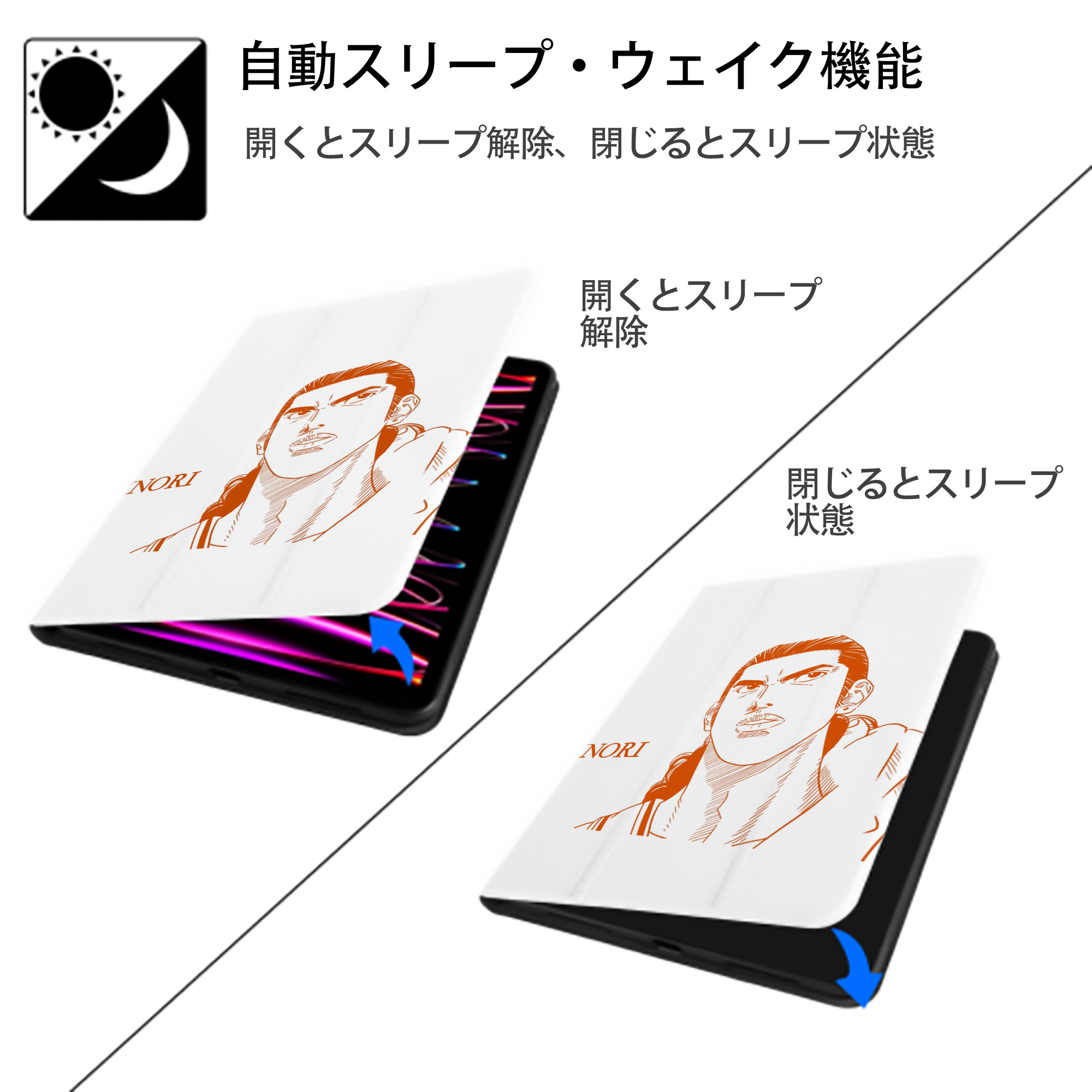 SLAM DUNK／スラムダンク IPad ケース ペン収納付き 三つ折りスタンド PUレザー×シリコン 対応機種9.5/10.5/10.9インチ