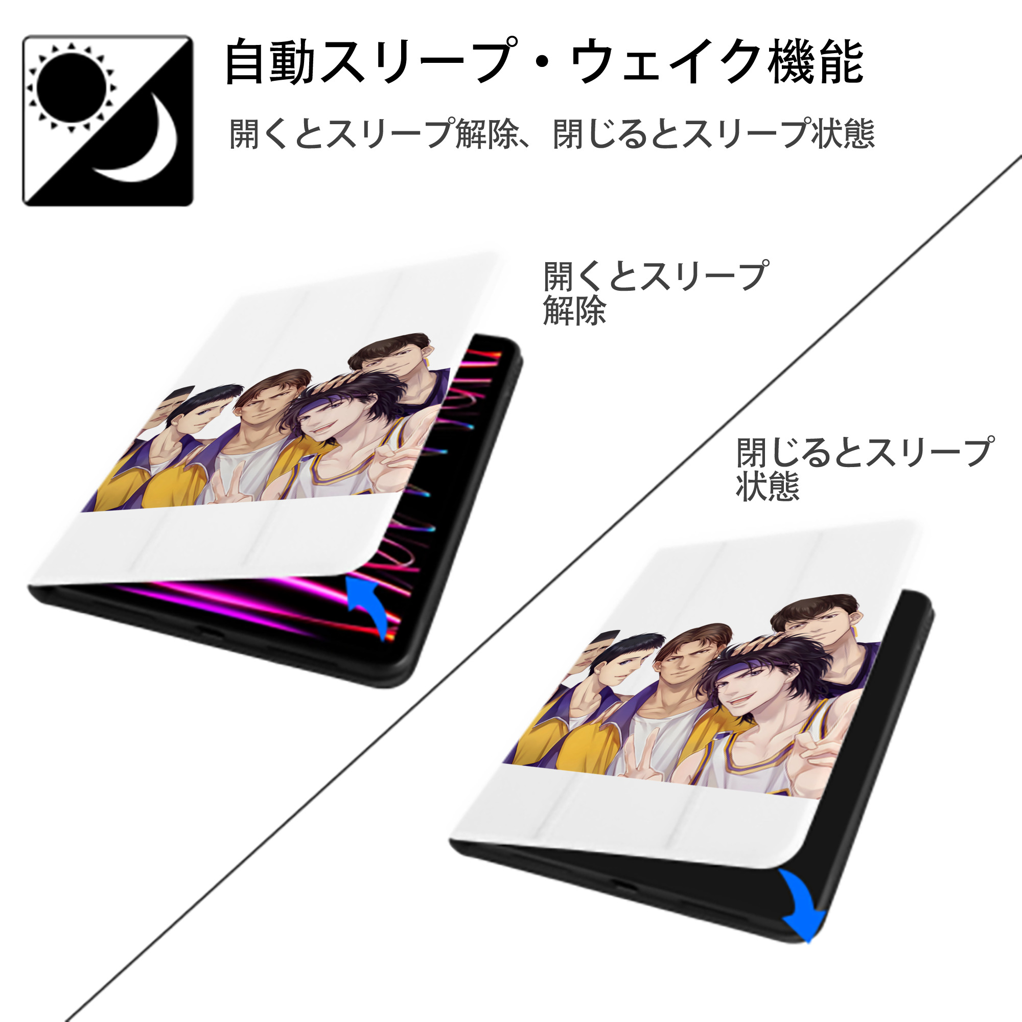 SLAM DUNK／スラムダンク IPad ケース ペン収納付き 三つ折りスタンド PUレザー×シリコン 対応機種9.5/10.5/10.9インチ