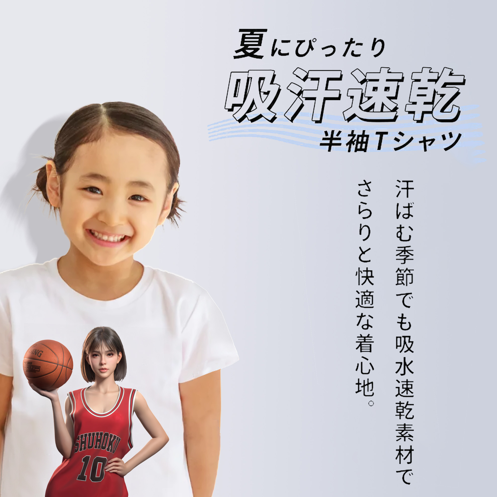 SLAM DUNK／スラムダンク 綿100％キッズTシャツ（フロントプリント）