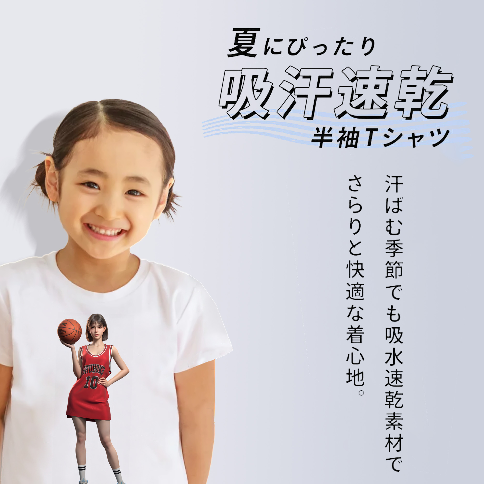 SLAM DUNK／スラムダンク 綿100％キッズTシャツ（フロントプリント）