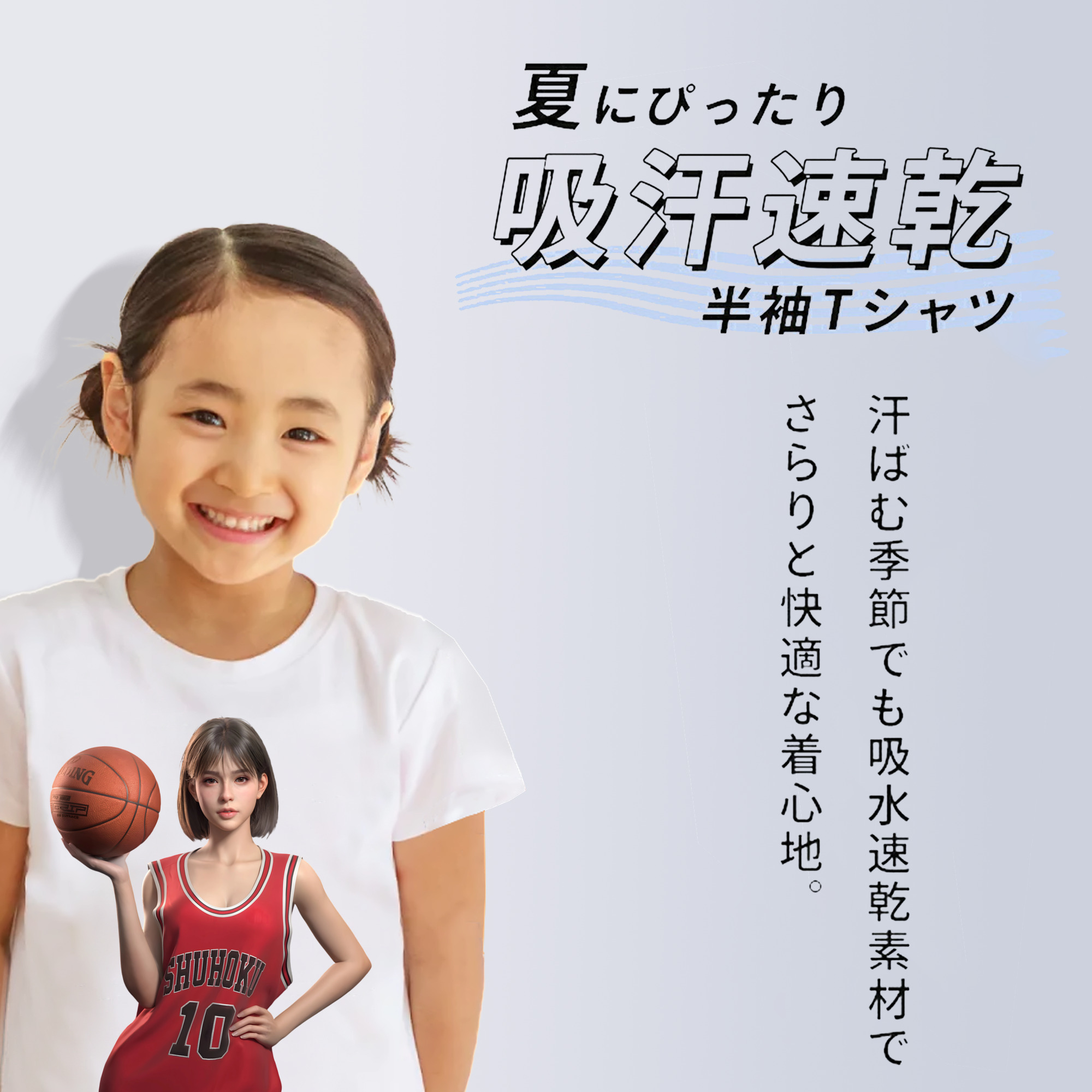 SLAM DUNK／スラムダンク 綿100％キッズTシャツ（フロントプリント）