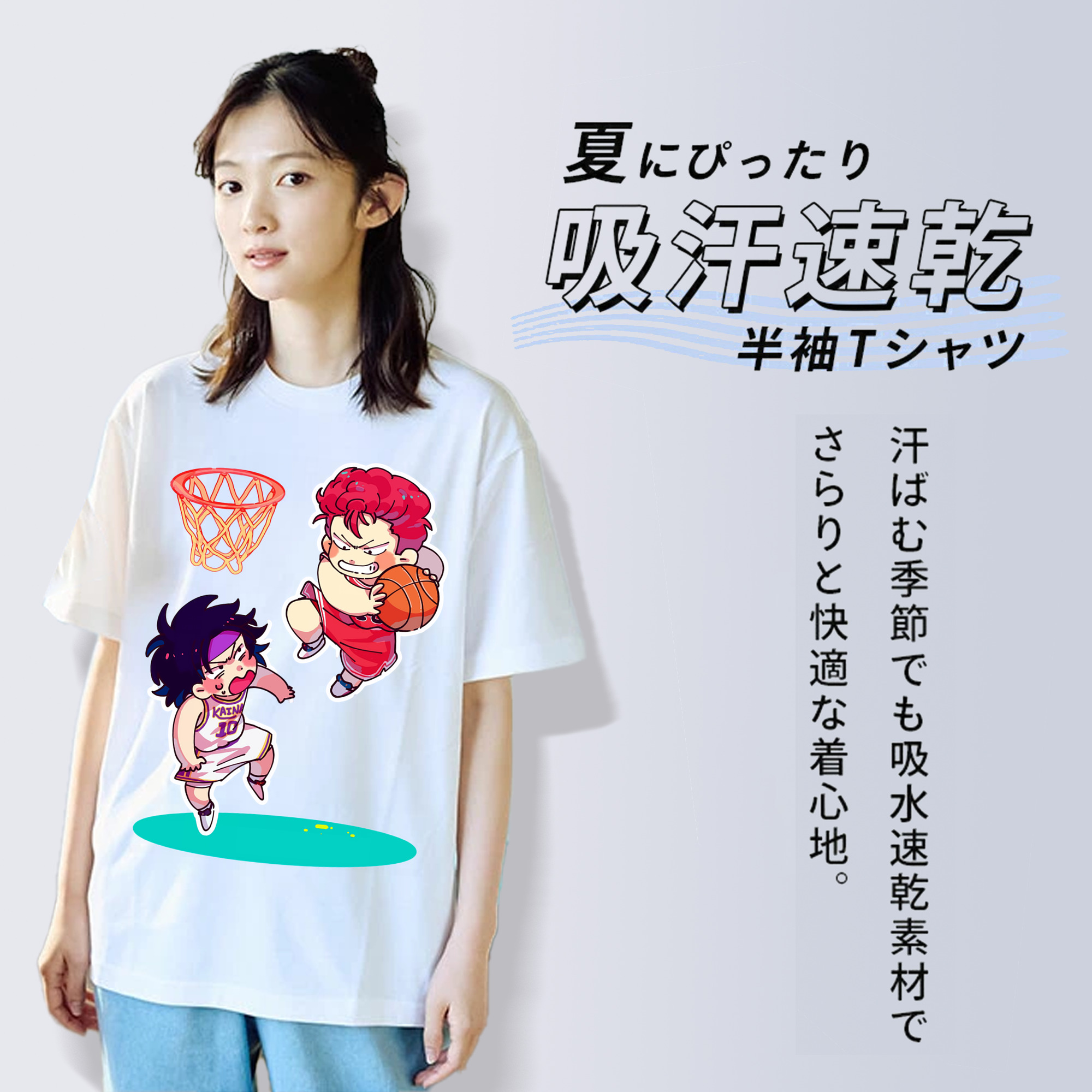 SLAM DUNK／スラムダンク レディースカジュアルプリントTシャツ（綿100％）