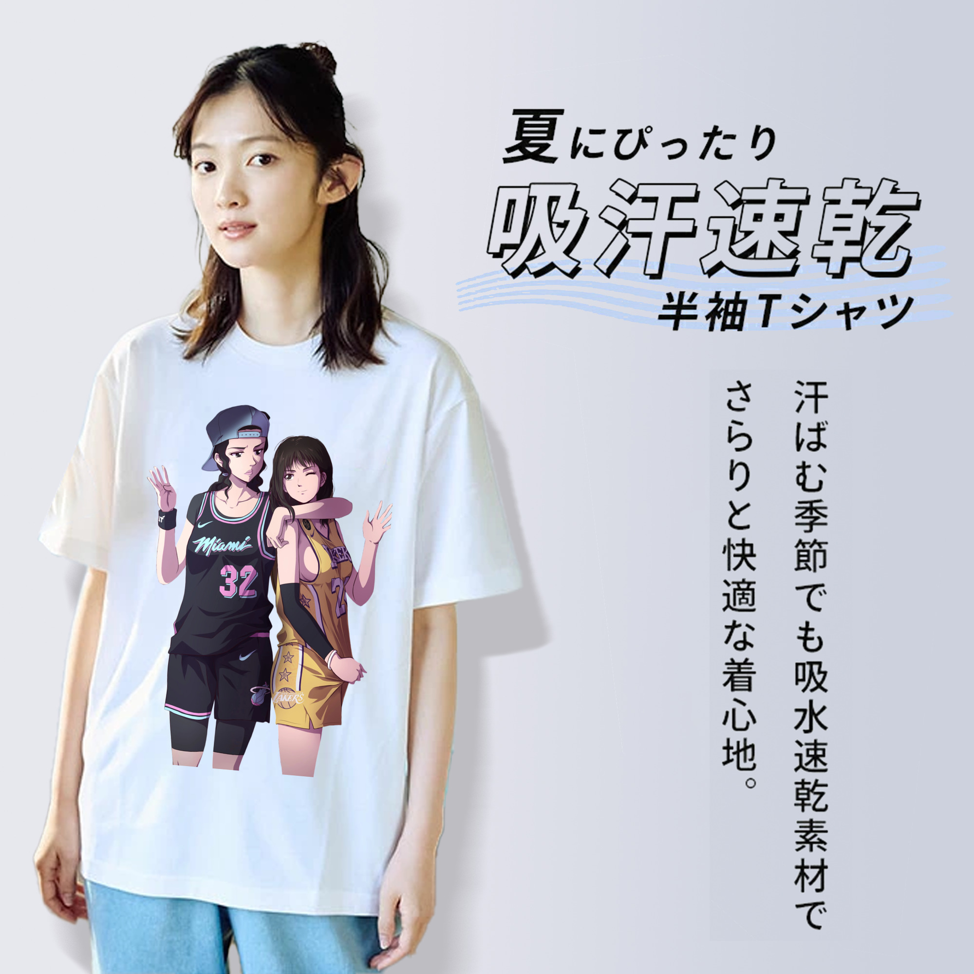 SLAM DUNK／スラムダンク レディースカジュアルプリントTシャツ（綿100％）