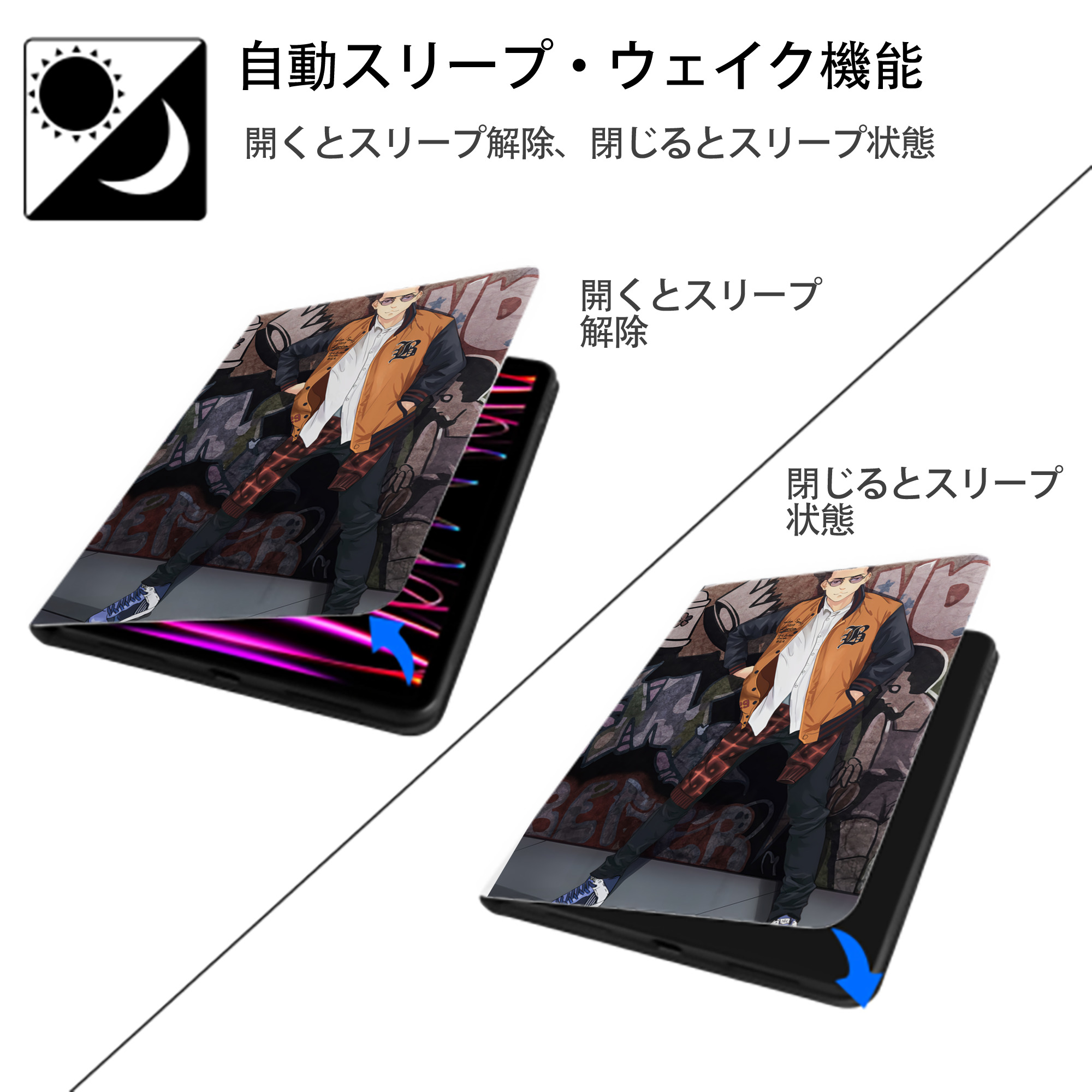 SLAM DUNK／スラムダンク IPad ケース ペン収納付き 三つ折りスタンド PUレザー×シリコン 対応機種9.5/10.5/10.9インチ