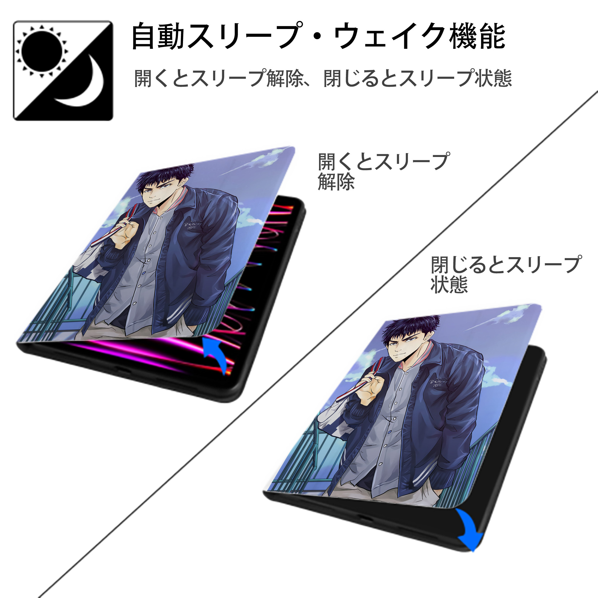 SLAM DUNK／スラムダンク IPad ケース ペン収納付き 三つ折りスタンド PUレザー×シリコン 対応機種9.5/10.5/10.9インチ