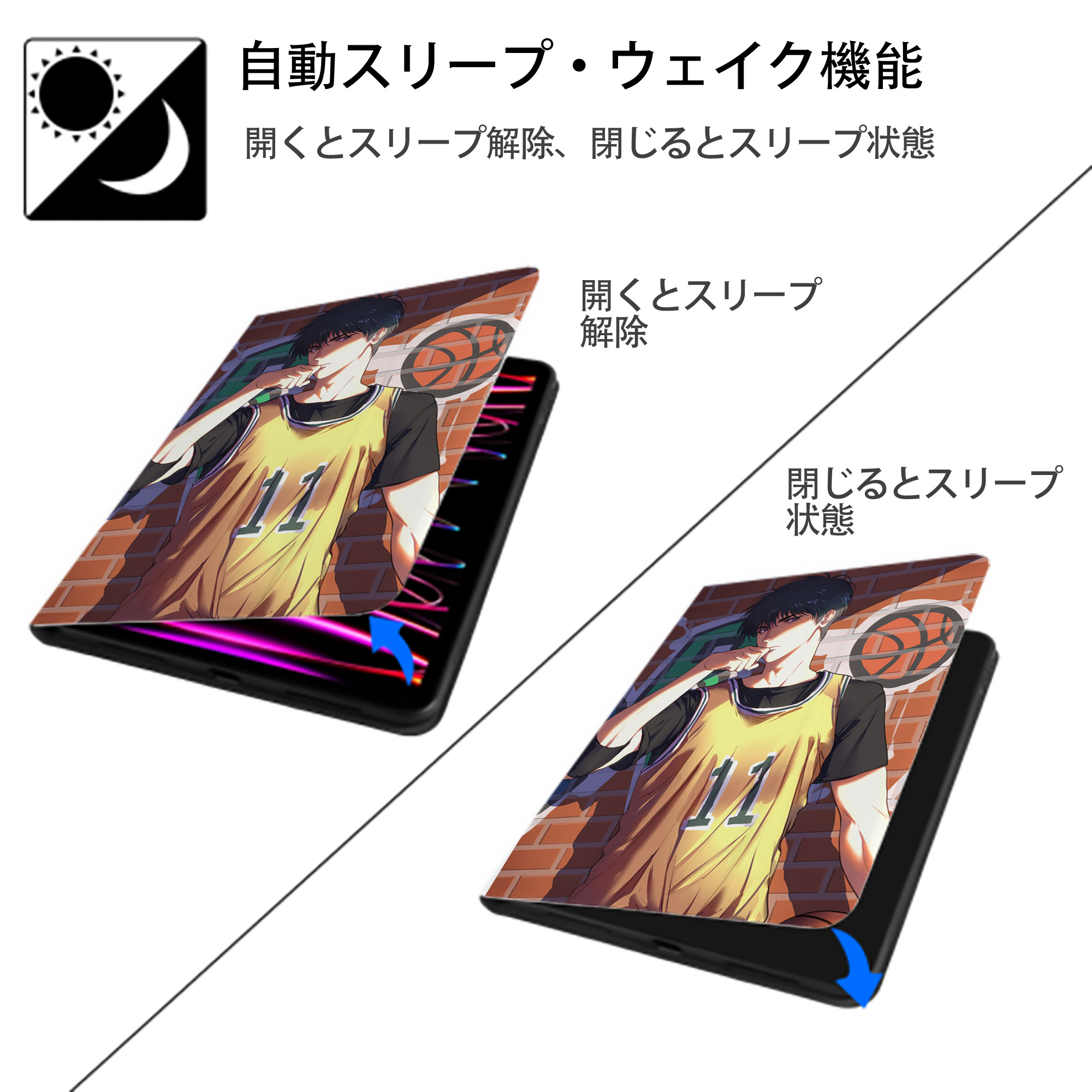 SLAM DUNK／スラムダンク IPad ケース ペン収納付き 三つ折りスタンド PUレザー×シリコン 対応機種9.5/10.5/10.9インチ
