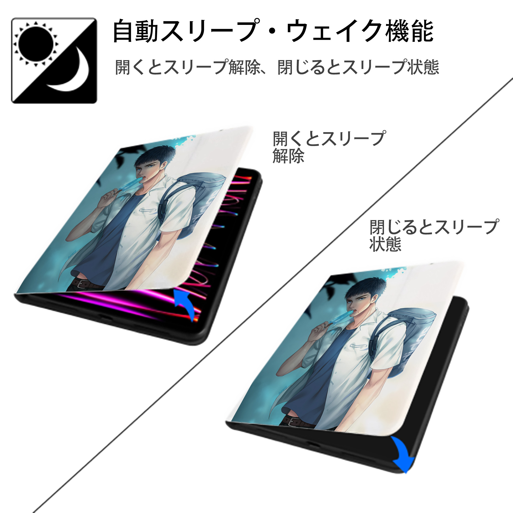 SLAM DUNK／スラムダンク IPad ケース ペン収納付き 三つ折りスタンド PUレザー×シリコン 対応機種9.5/10.5/10.9インチ