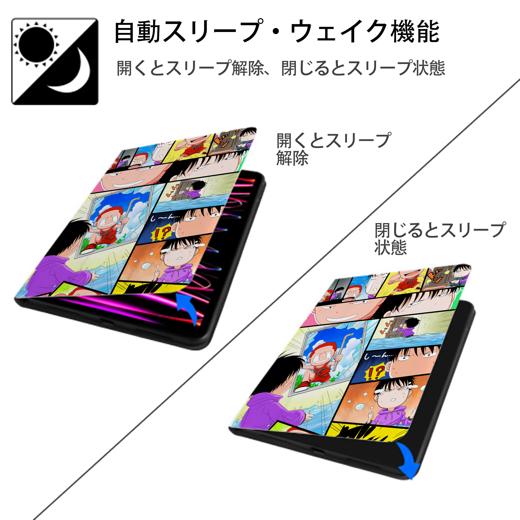SLAM DUNK／スラムダンク IPad ケース ペン収納付き 三つ折りスタンド PUレザー×シリコン 対応機種9.5/10.5/10.9インチ