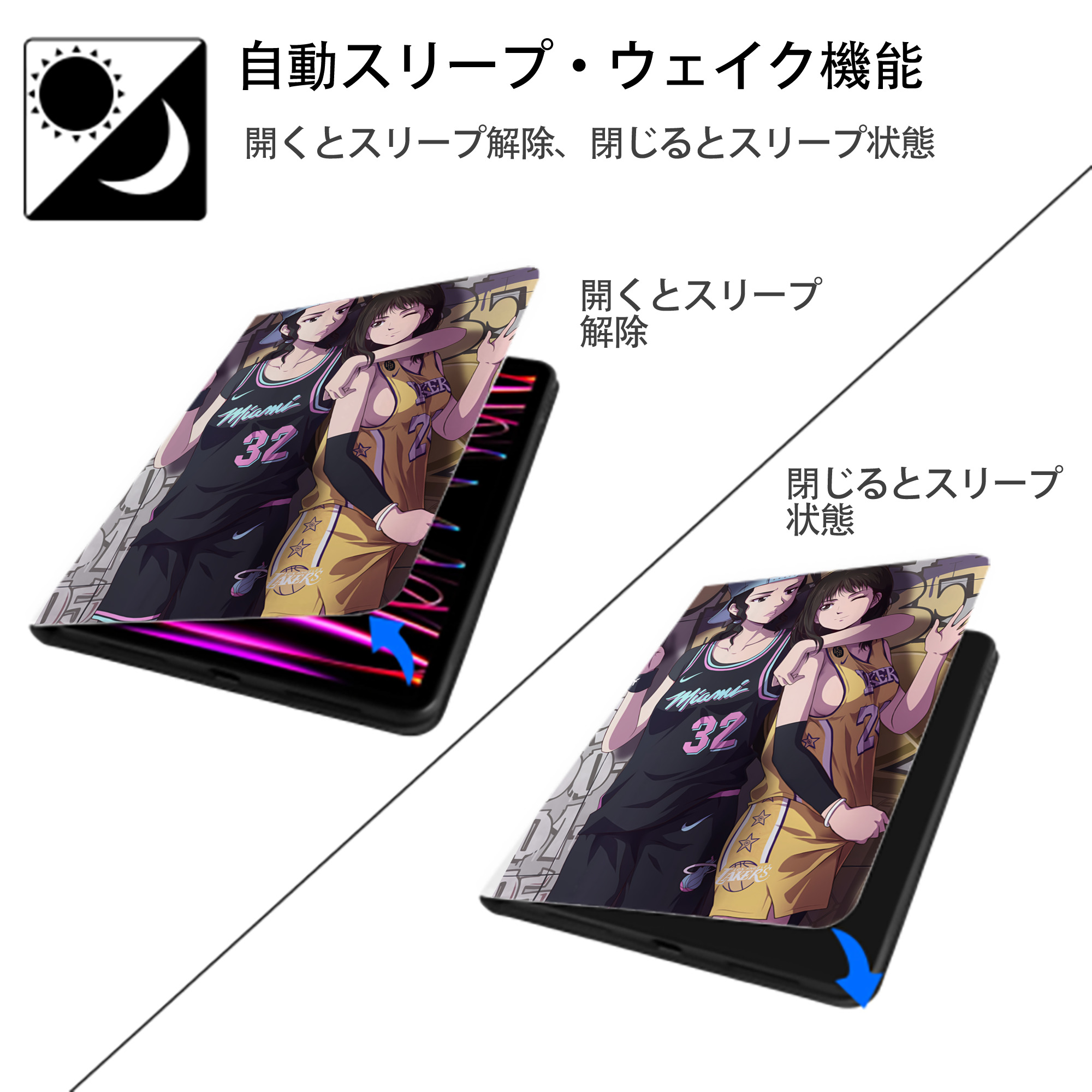 SLAM DUNK／スラムダンク IPad ケース ペン収納付き 三つ折りスタンド PUレザー×シリコン 対応機種9.5/10.5/10.9インチ