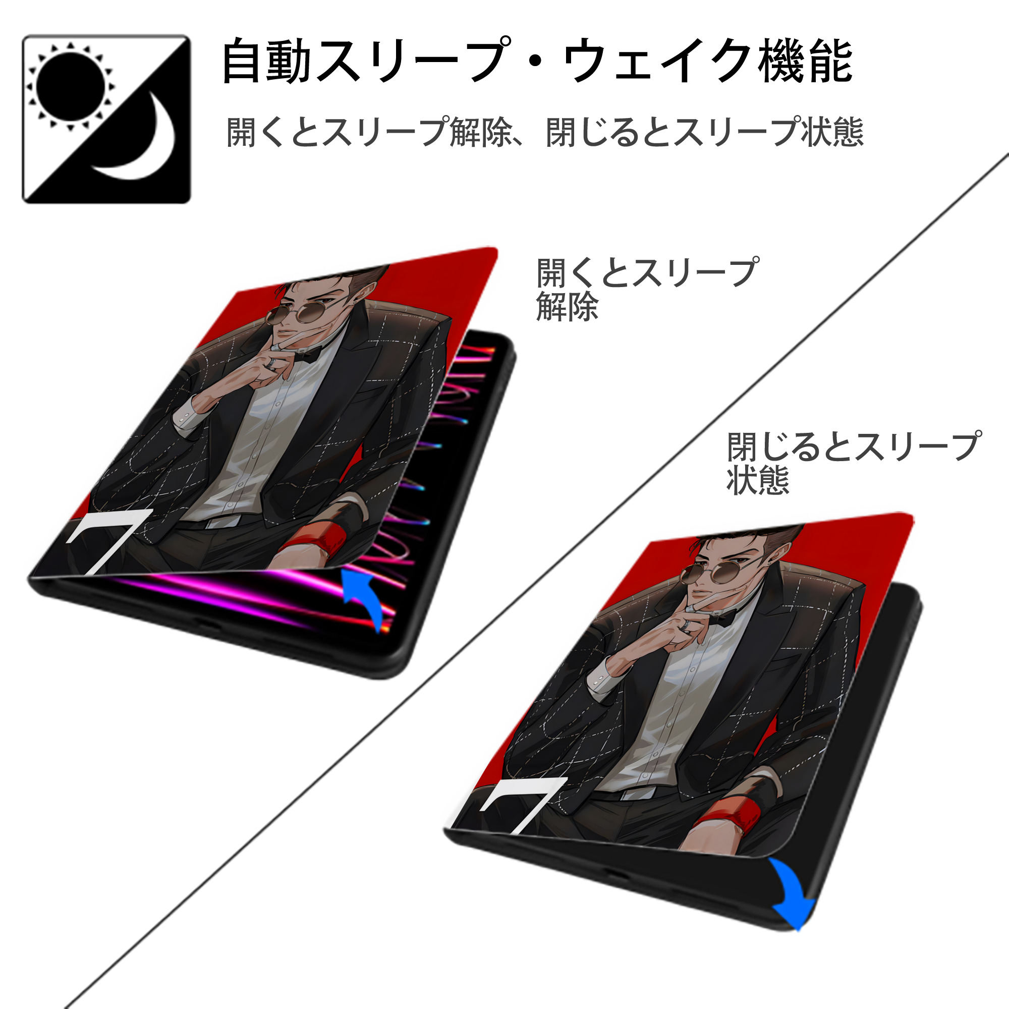 SLAM DUNK／スラムダンク IPad ケース ペン収納付き 三つ折りスタンド PUレザー×シリコン 対応機種9.5/10.5/10.9インチ