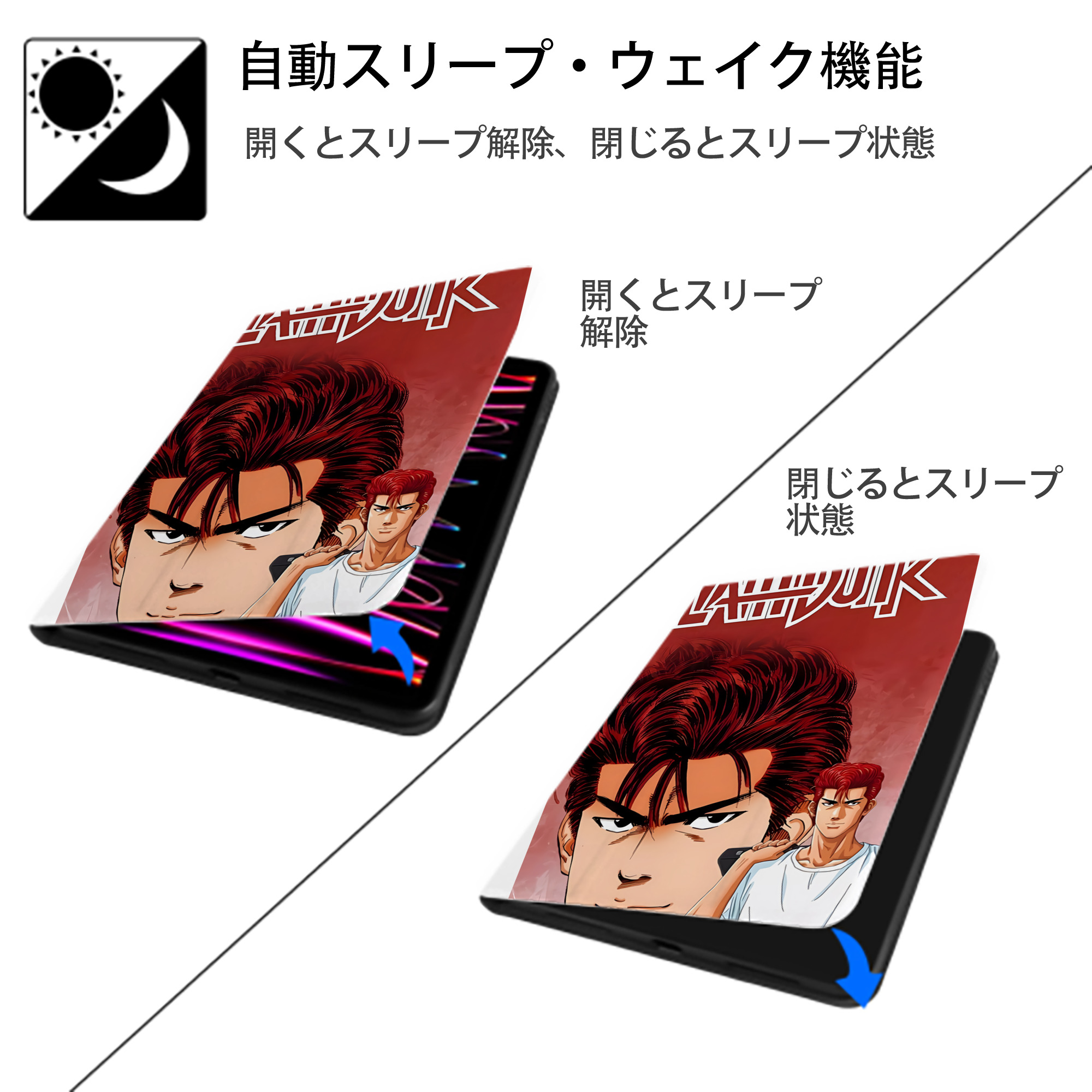 SLAM DUNK／スラムダンク IPad ケース ペン収納付き 三つ折りスタンド PUレザー×シリコン 対応機種9.5/10.5/10.9インチ