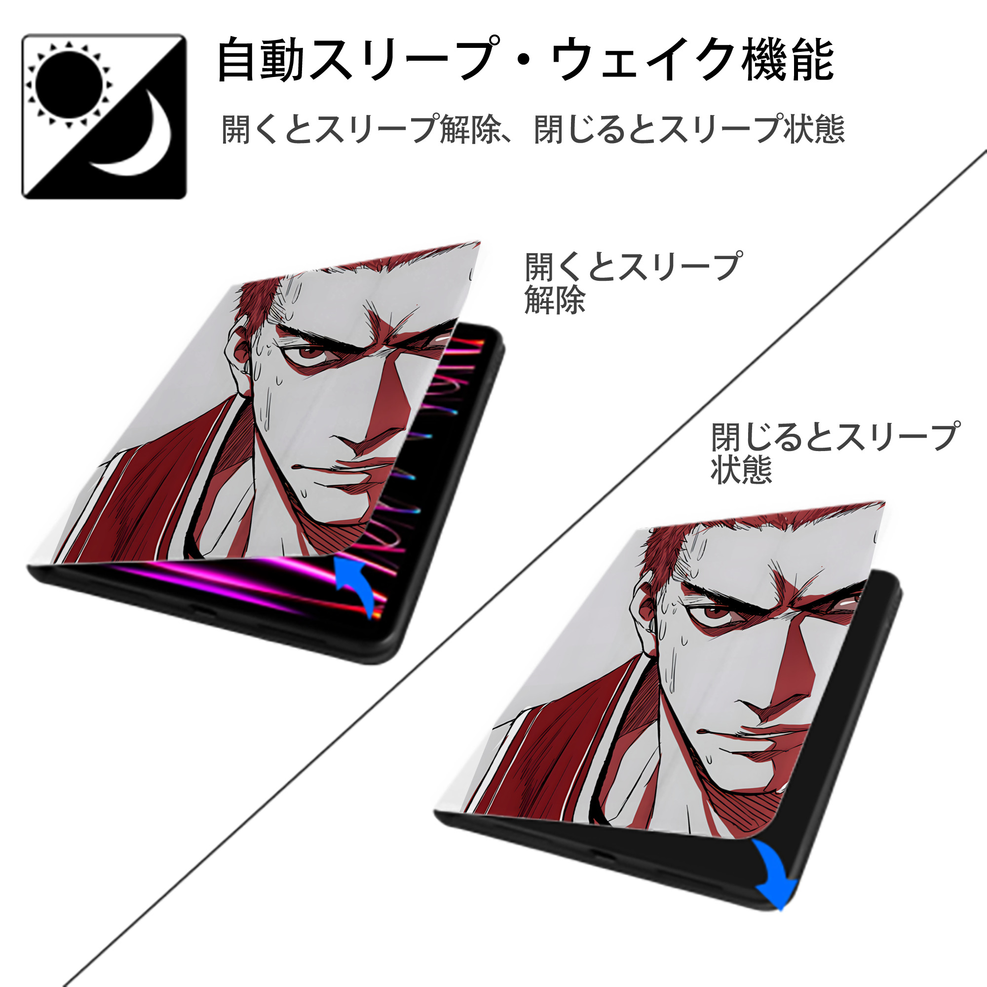 SLAM DUNK／スラムダンク IPad ケース ペン収納付き 三つ折りスタンド PUレザー×シリコン 対応機種9.5/10.5/10.9インチ