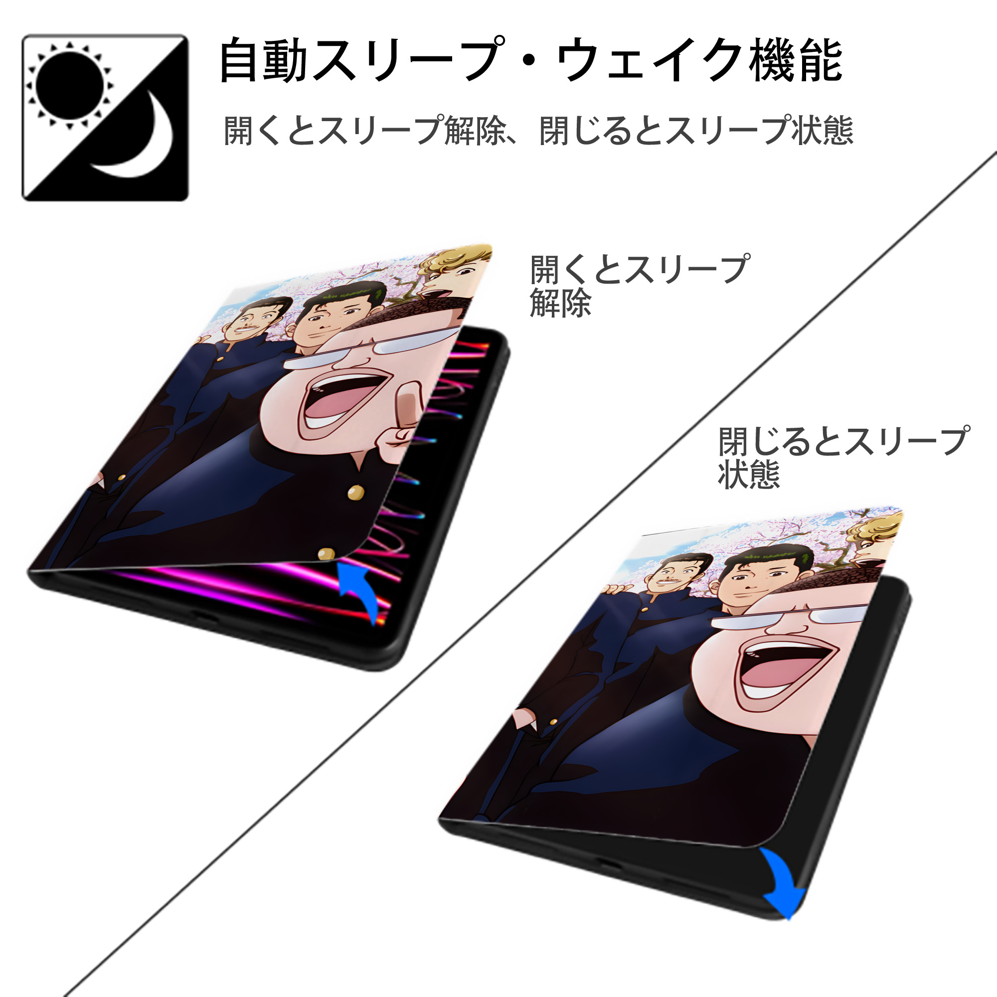 SLAM DUNK／スラムダンク IPad ケース ブック型 PUレザー TPU 耐衝撃 軽量 薄型 ペン収納なし 全面保護 IPad 各モデル対応