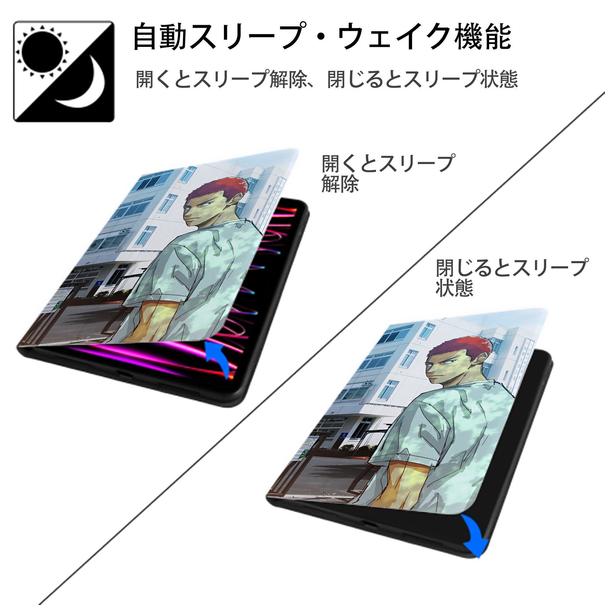 SLAM DUNK／スラムダンク IPad ケース ブック型 PUレザー TPU 耐衝撃 軽量 薄型 ペン収納なし 全面保護 IPad 各モデル対応