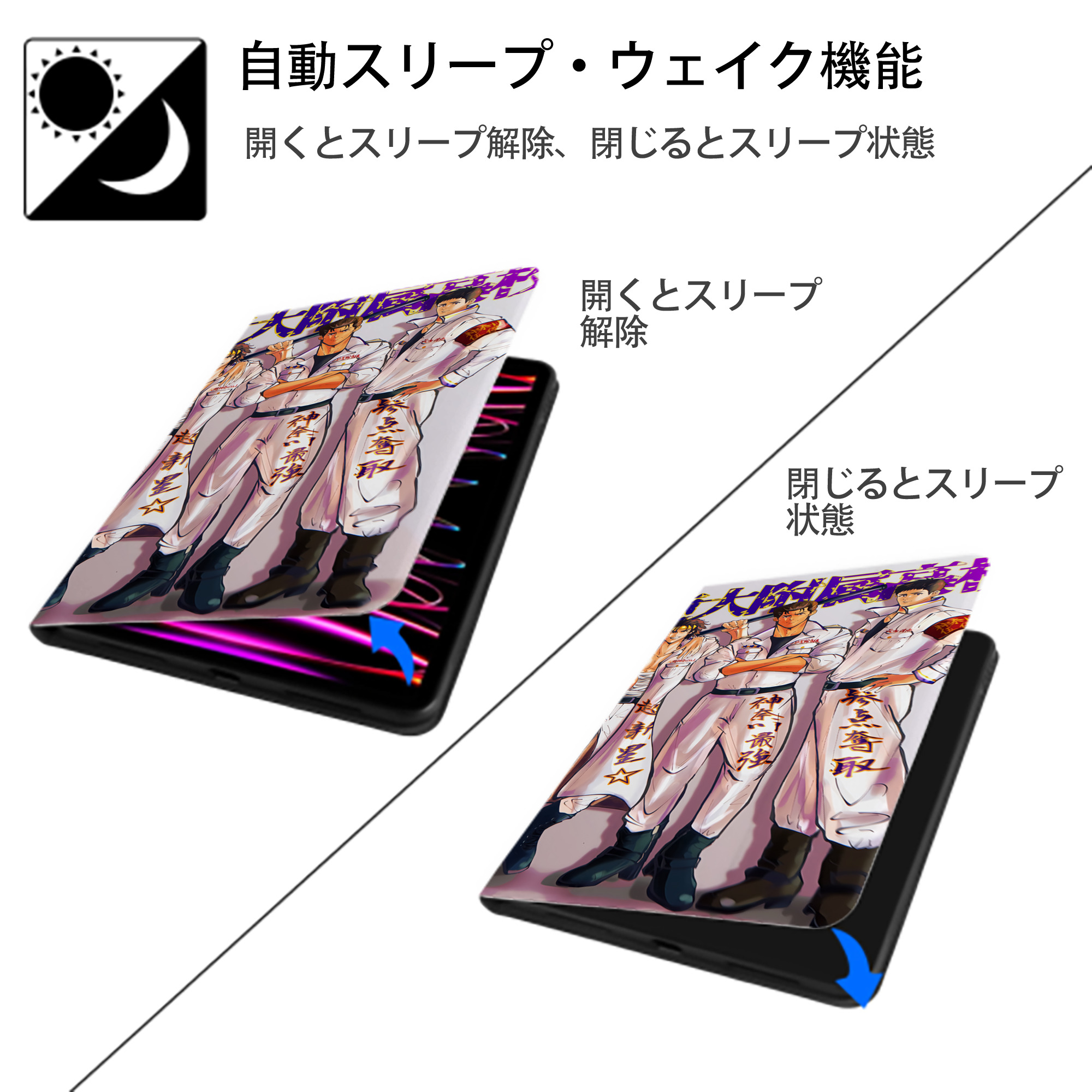 SLAM DUNK／スラムダンク IPad ケース ブック型 PUレザー TPU 耐衝撃 軽量 薄型 ペン収納なし 全面保護 IPad 各モデル対応