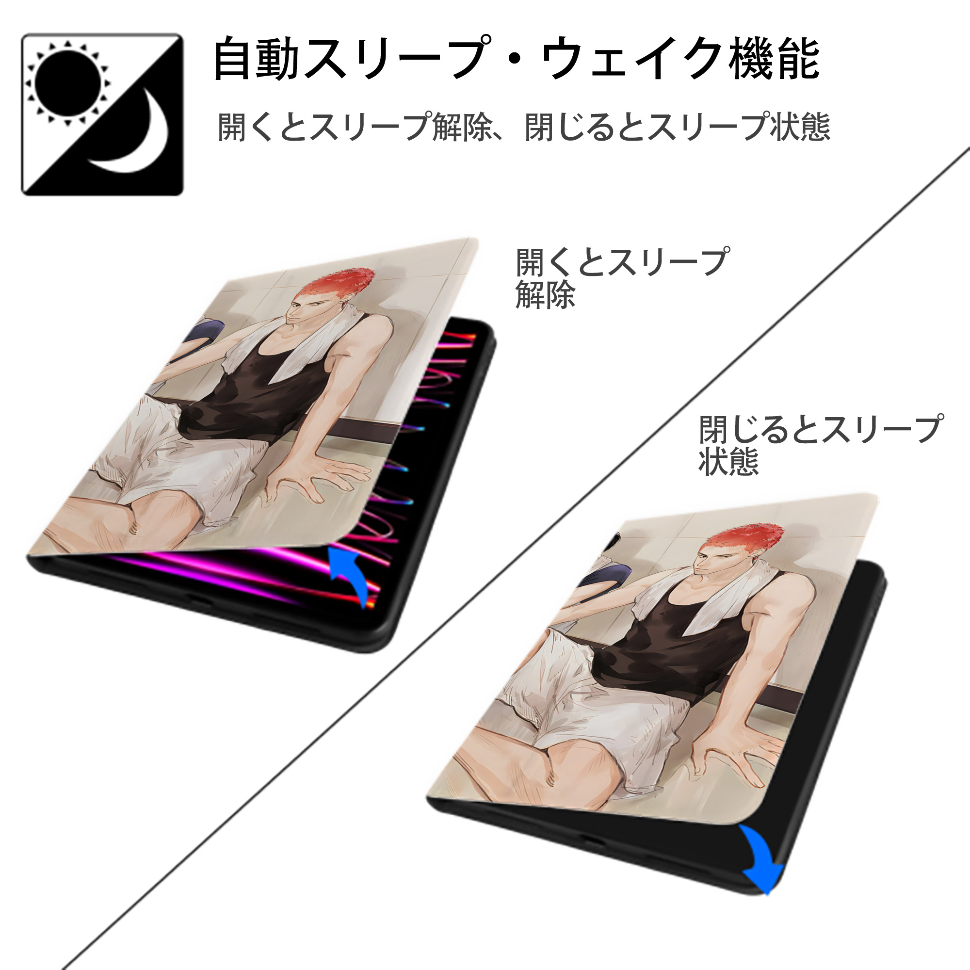 SLAM DUNK／スラムダンク IPad ケース ブック型 PUレザー TPU 耐衝撃 軽量 薄型 ペン収納なし 全面保護 IPad 各モデル対応