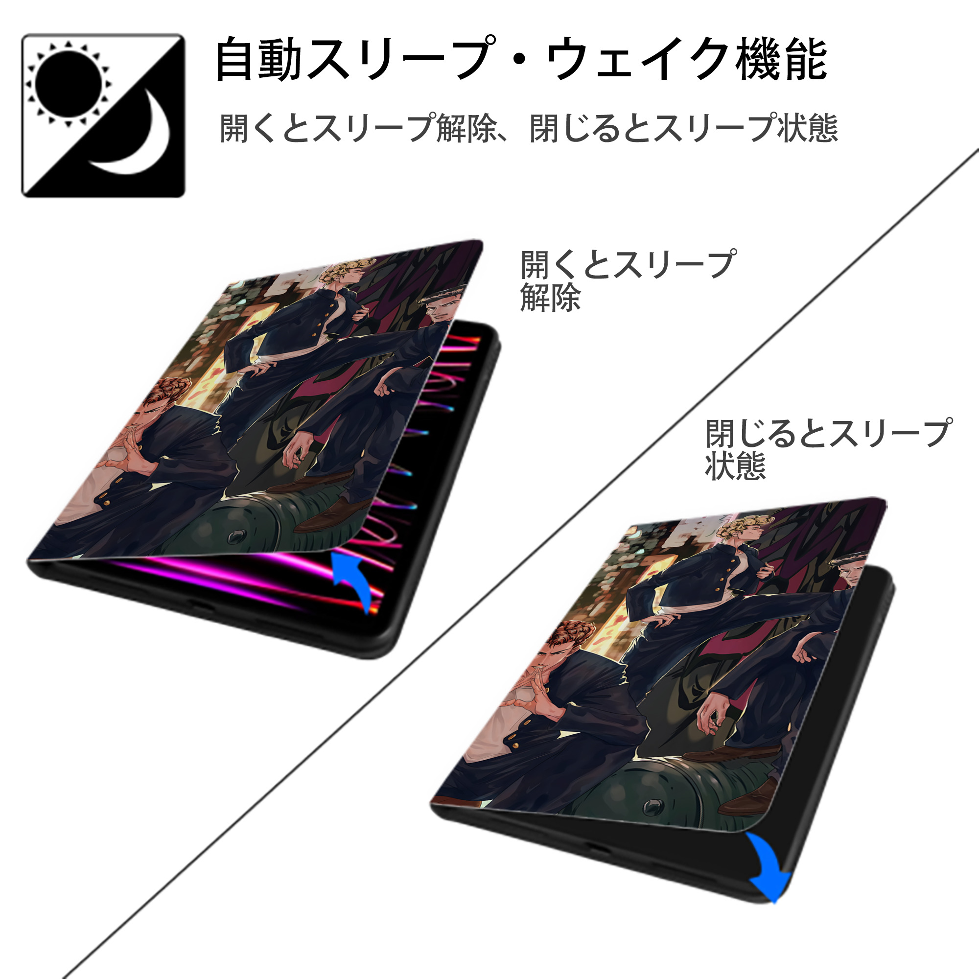 SLAM DUNK／スラムダンク IPad ケース ブック型 PUレザー TPU 耐衝撃 軽量 薄型 ペン収納なし 全面保護 IPad 各モデル対応