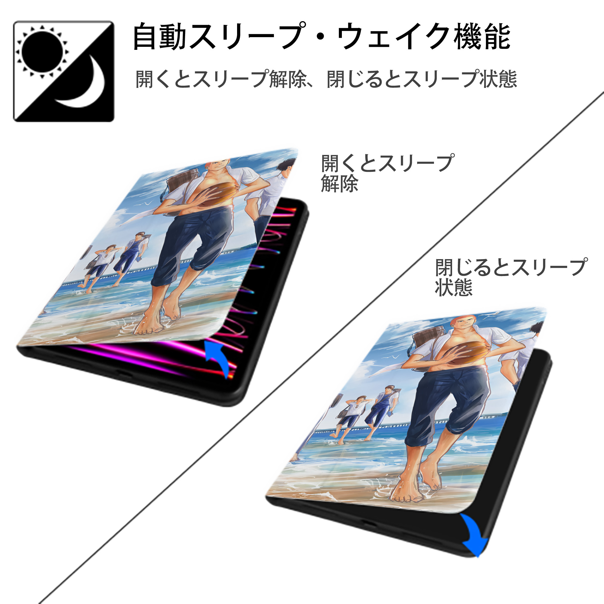 SLAM DUNK／スラムダンク IPad ケース ブック型 PUレザー TPU 耐衝撃 軽量 薄型 ペン収納なし 全面保護 IPad 各モデル対応