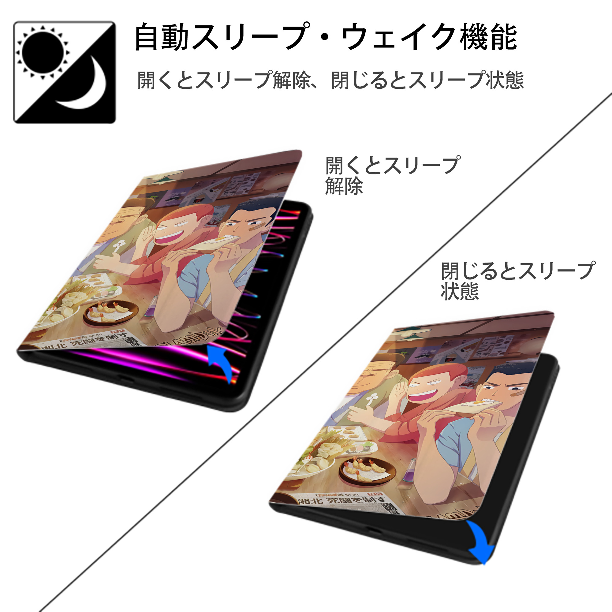 SLAM DUNK／スラムダンク IPad ケース ブック型 PUレザー TPU 耐衝撃 軽量 薄型 ペン収納なし 全面保護 IPad 各モデル対応