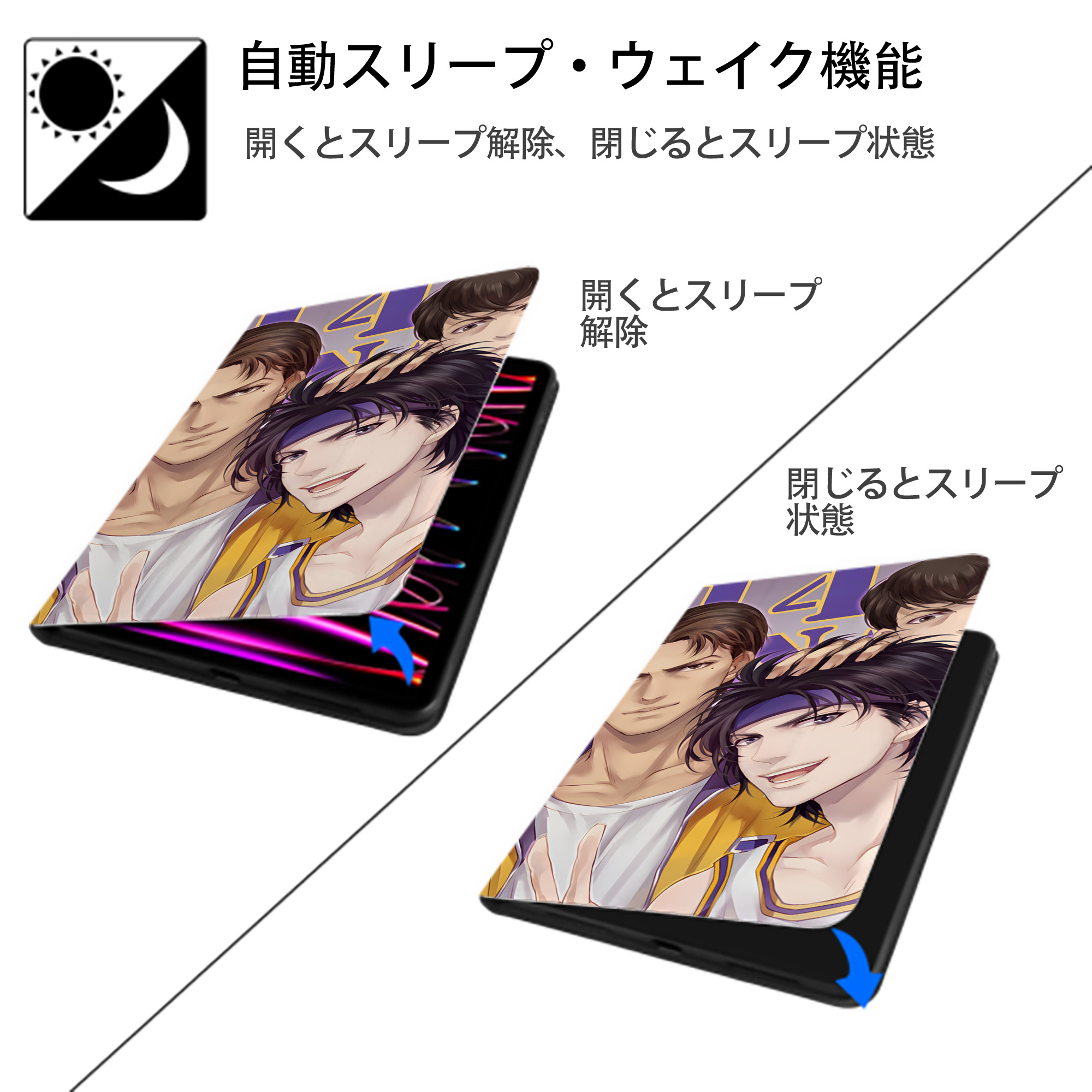SLAM DUNK／スラムダンク IPad ケース ブック型 PUレザー TPU 耐衝撃 軽量 薄型 ペン収納なし 全面保護 IPad 各モデル対応