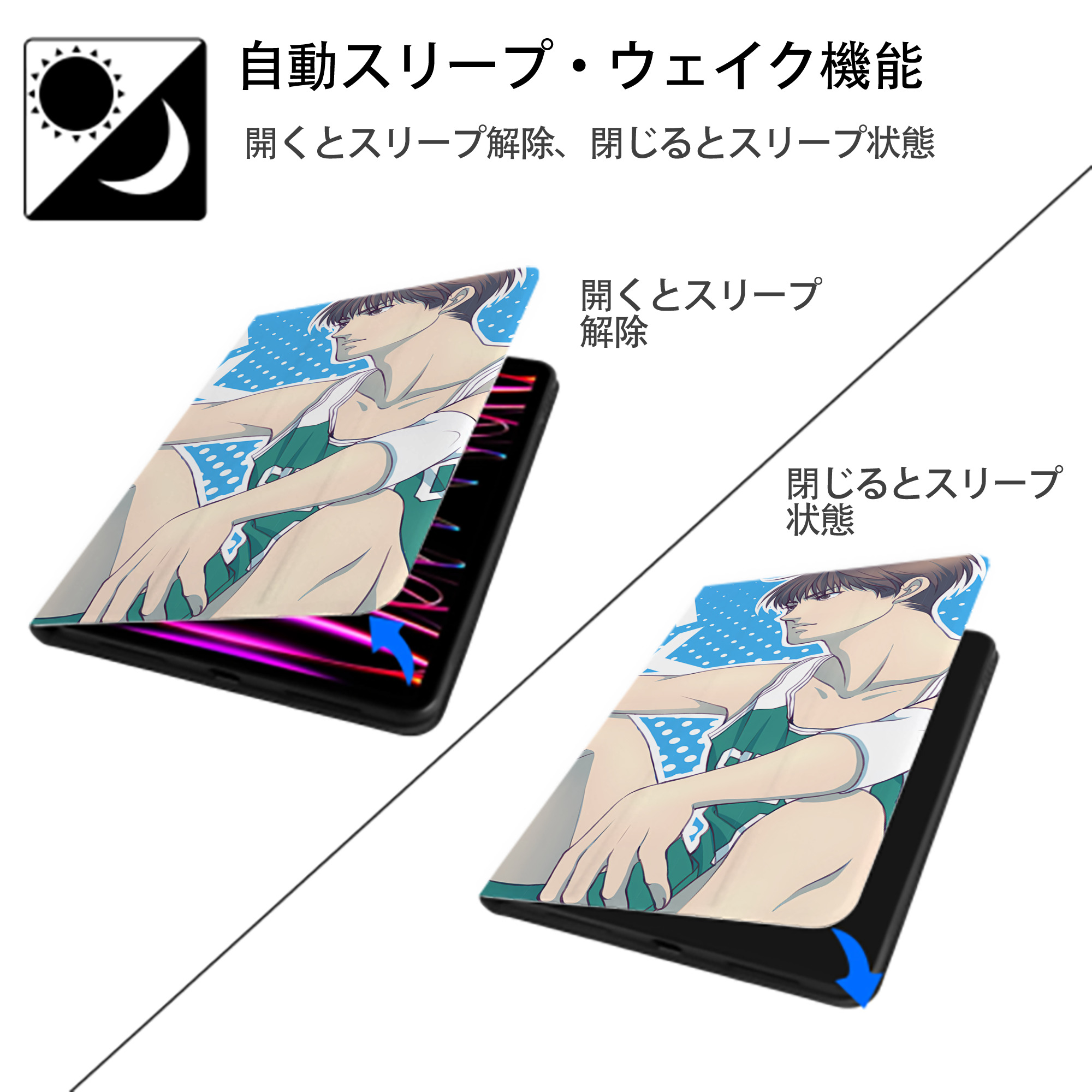 SLAM DUNK／スラムダンク IPad ケース ブック型 PUレザー TPU 耐衝撃 軽量 薄型 ペン収納なし 全面保護 IPad 各モデル対応