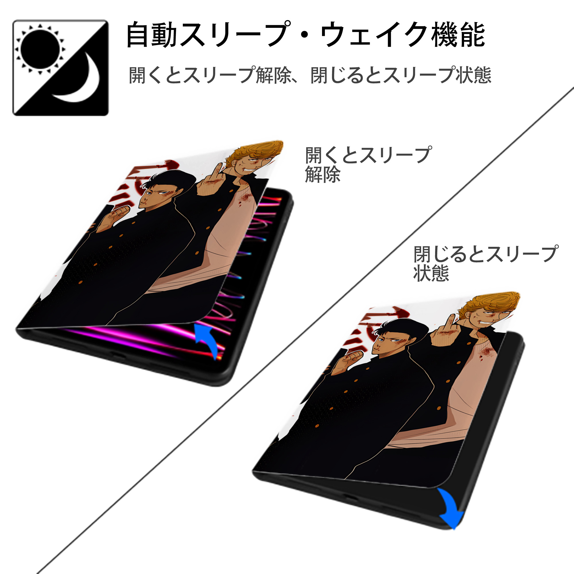 SLAM DUNK／スラムダンク IPad ケース ブック型 PUレザー TPU 耐衝撃 軽量 薄型 ペン収納なし 全面保護 IPad 各モデル対応