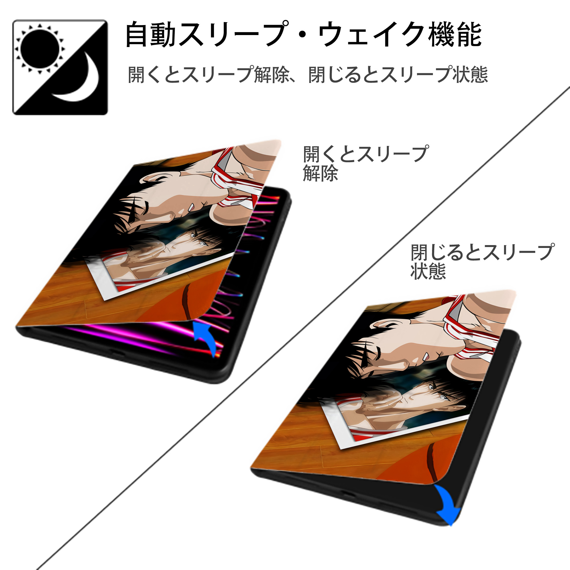 SLAM DUNK／スラムダンク IPad ケース ブック型 PUレザー TPU 耐衝撃 軽量 薄型 ペン収納なし 全面保護 IPad 各モデル対応