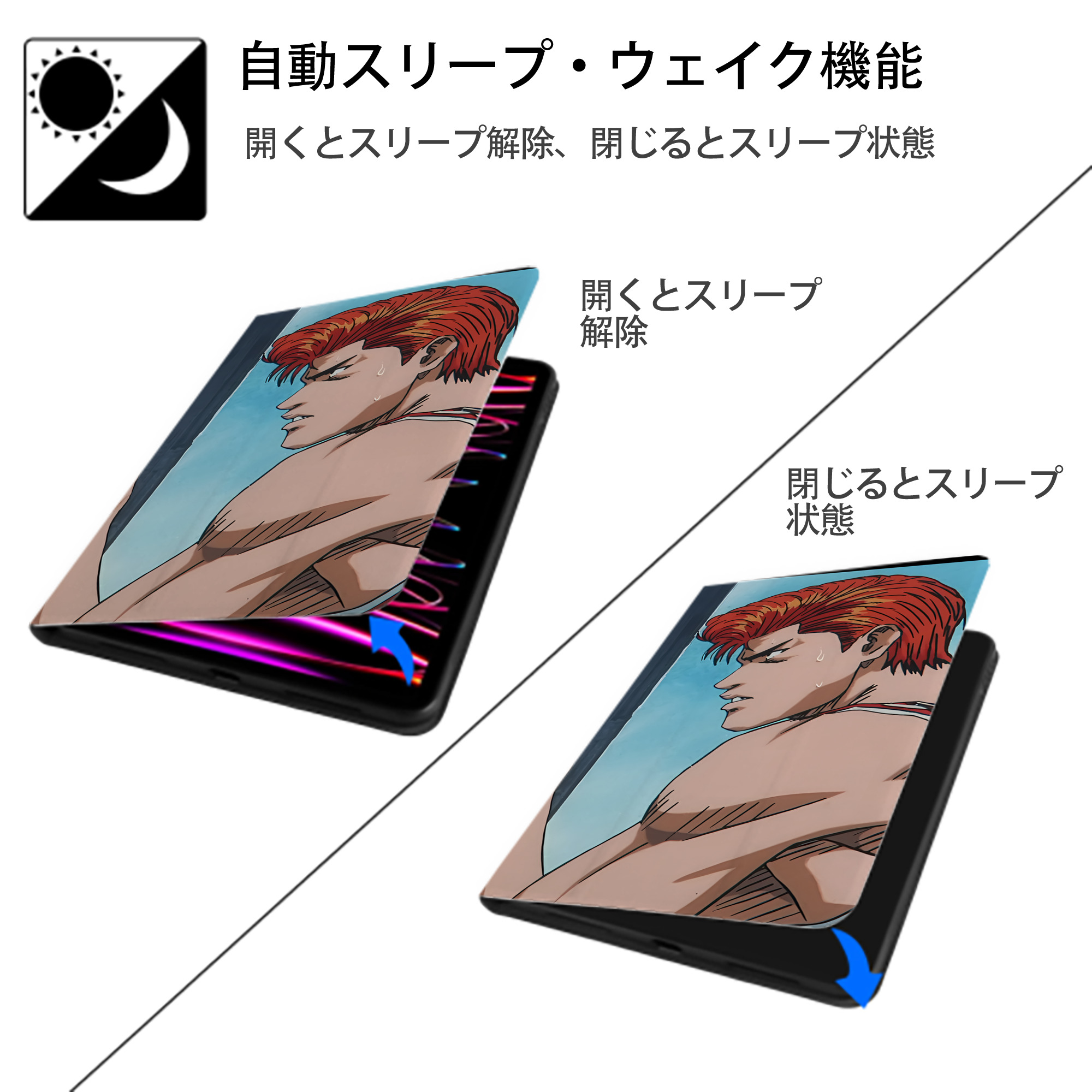 SLAM DUNK／スラムダンク IPad ケース ブック型 PUレザー TPU 耐衝撃 軽量 薄型 ペン収納なし 全面保護 IPad 各モデル対応