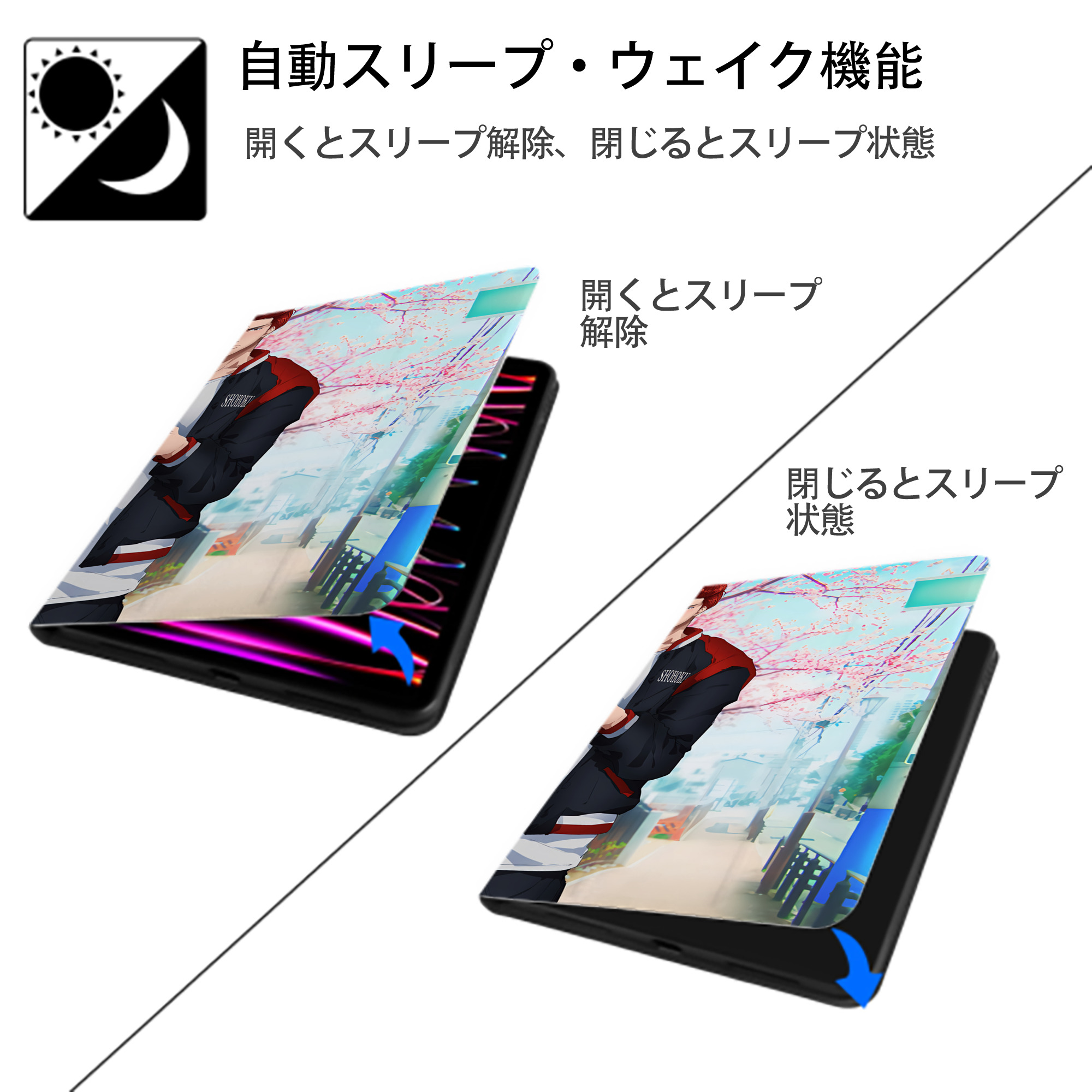 SLAM DUNK／スラムダンク IPad ケース ブック型 PUレザー TPU 耐衝撃 軽量 薄型 ペン収納なし 全面保護 IPad 各モデル対応
