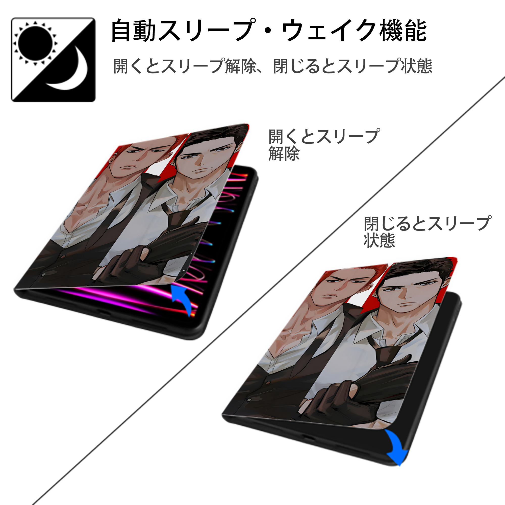 SLAM DUNK／スラムダンク IPad ケース ブック型 PUレザー TPU 耐衝撃 軽量 薄型 ペン収納なし 全面保護 IPad 各モデル対応