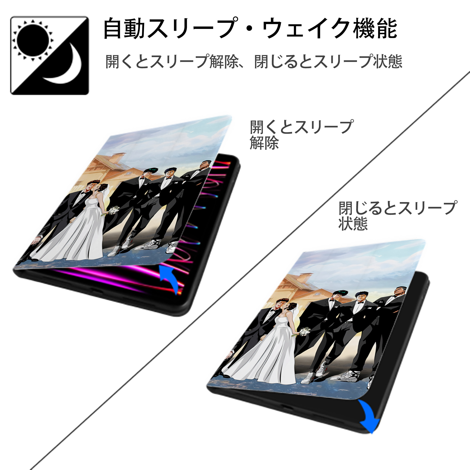 SLAM DUNK／スラムダンク IPad ケース ブック型 PUレザー TPU 耐衝撃 軽量 薄型 ペン収納なし 全面保護 IPad 各モデル対応