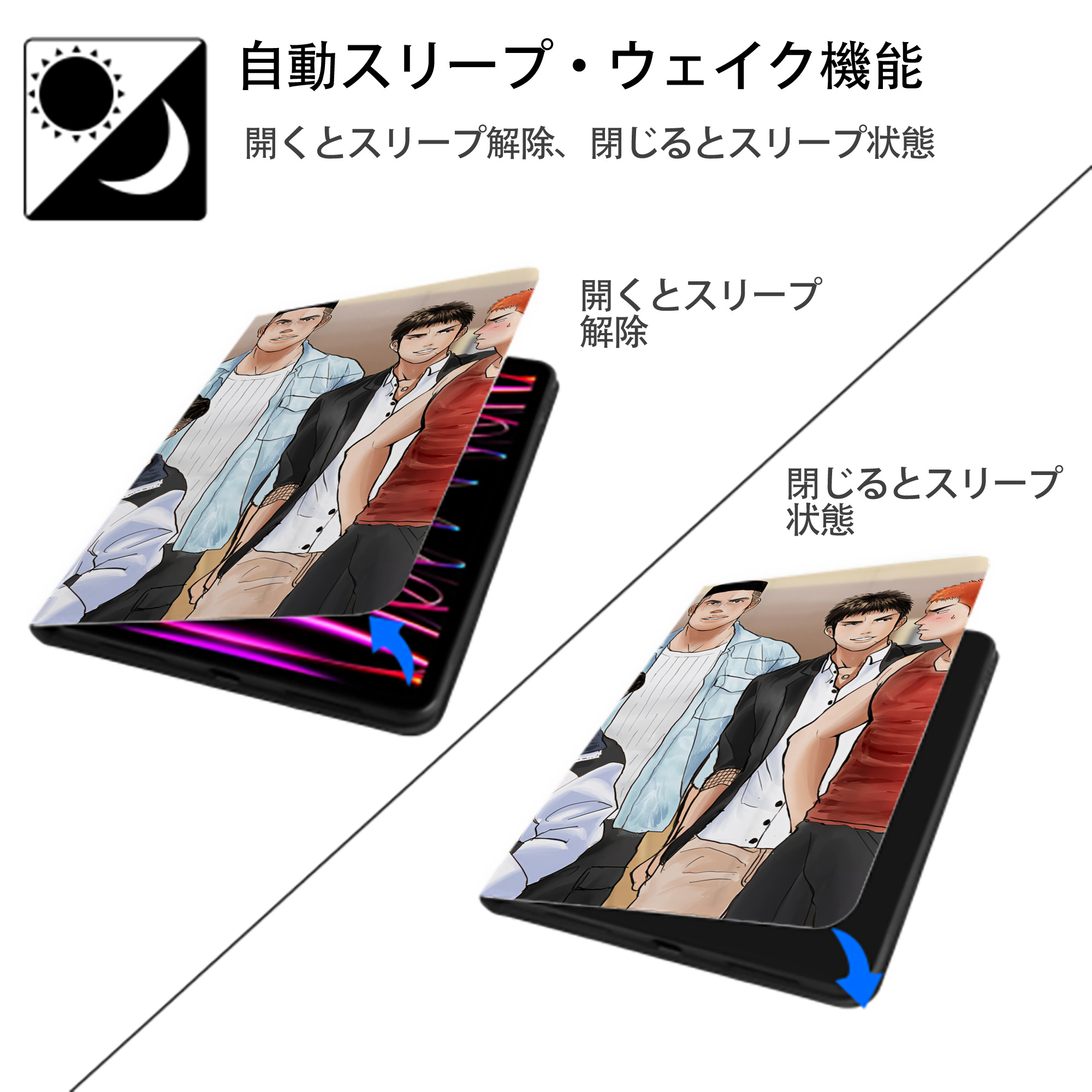 SLAM DUNK／スラムダンク IPad ケース ブック型 PUレザー TPU 耐衝撃 軽量 薄型 ペン収納なし 全面保護 IPad 各モデル対応