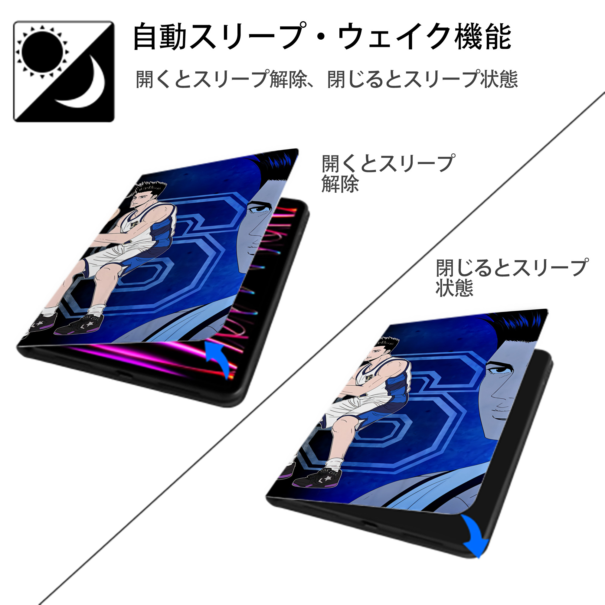 SLAM DUNK／スラムダンク IPad ケース ブック型 PUレザー TPU 耐衝撃 軽量 薄型 ペン収納なし 全面保護 IPad 各モデル対応