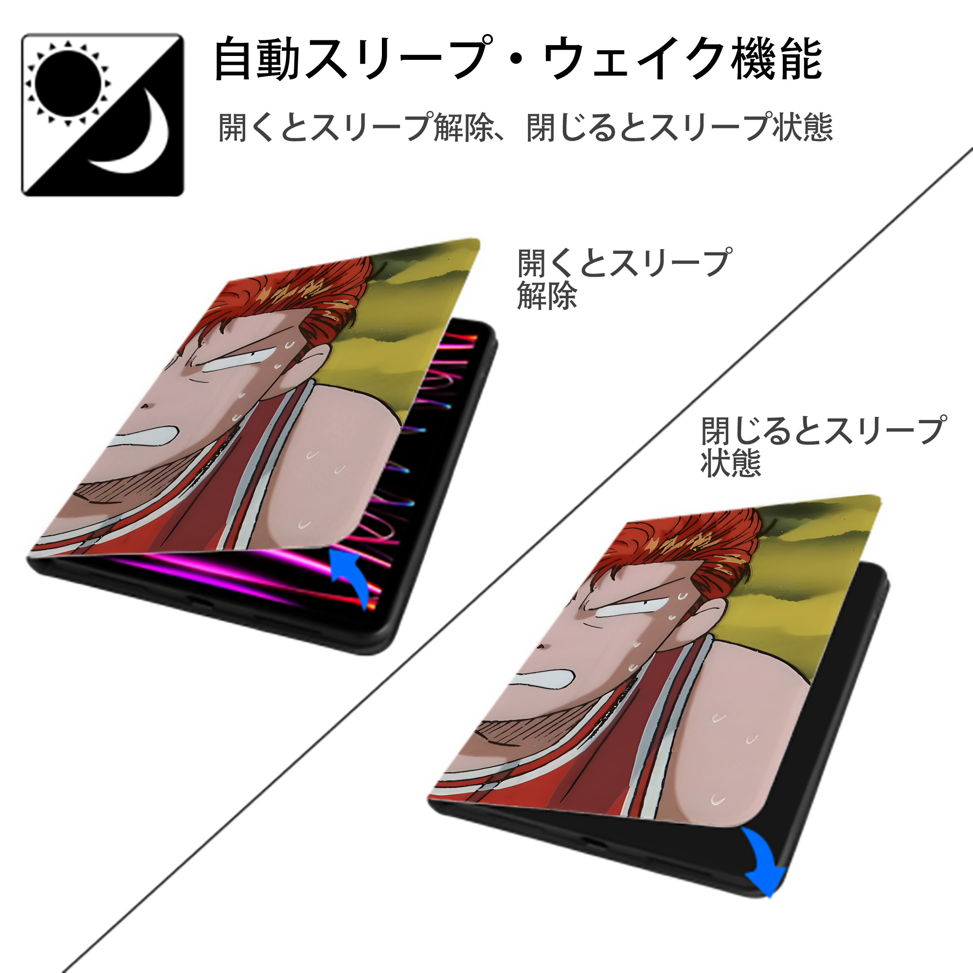 SLAM DUNK／スラムダンク IPad ケース ブック型 PUレザー TPU 耐衝撃 軽量 薄型 ペン収納なし 全面保護 IPad 各モデル対応