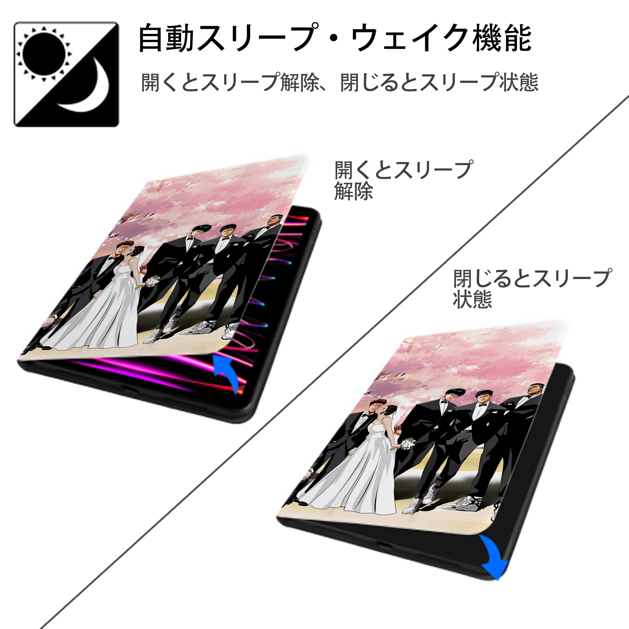 SLAM DUNK／スラムダンク IPad ケース ブック型 PUレザー TPU 耐衝撃 軽量 薄型 ペン収納なし 全面保護 IPad 各モデル対応