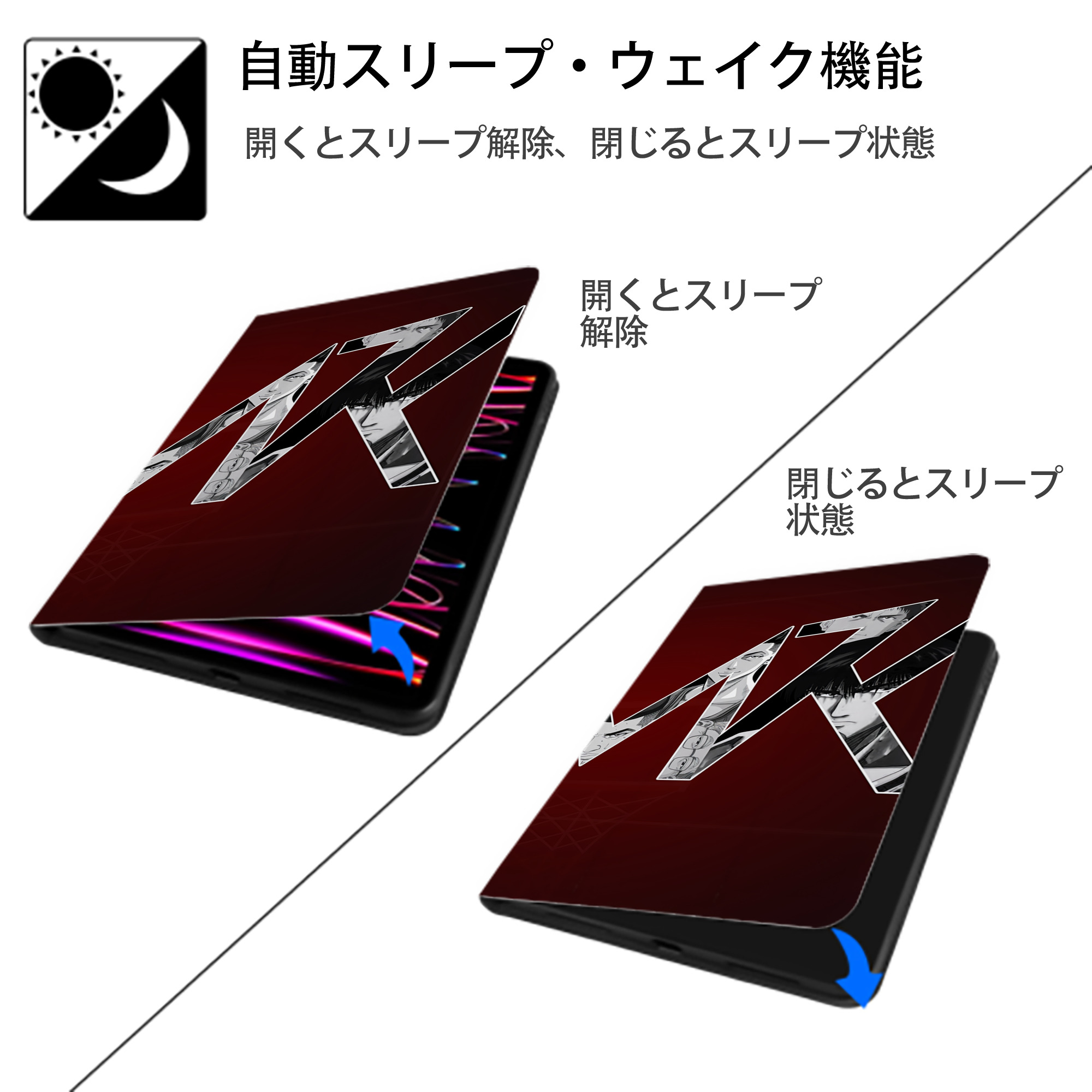 SLAM DUNK／スラムダンク IPad ケース ブック型 PUレザー TPU 耐衝撃 軽量 薄型 ペン収納なし 全面保護 IPad 各モデル対応
