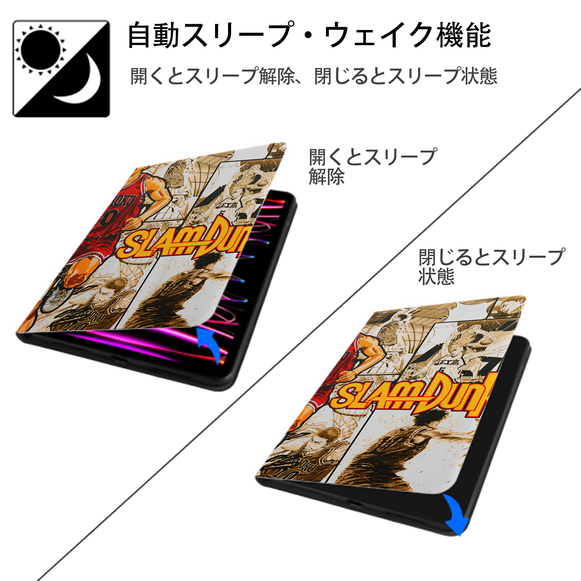 SLAM DUNK／スラムダンク IPadケース ペンホルダー付き ブックスタイルデザイン