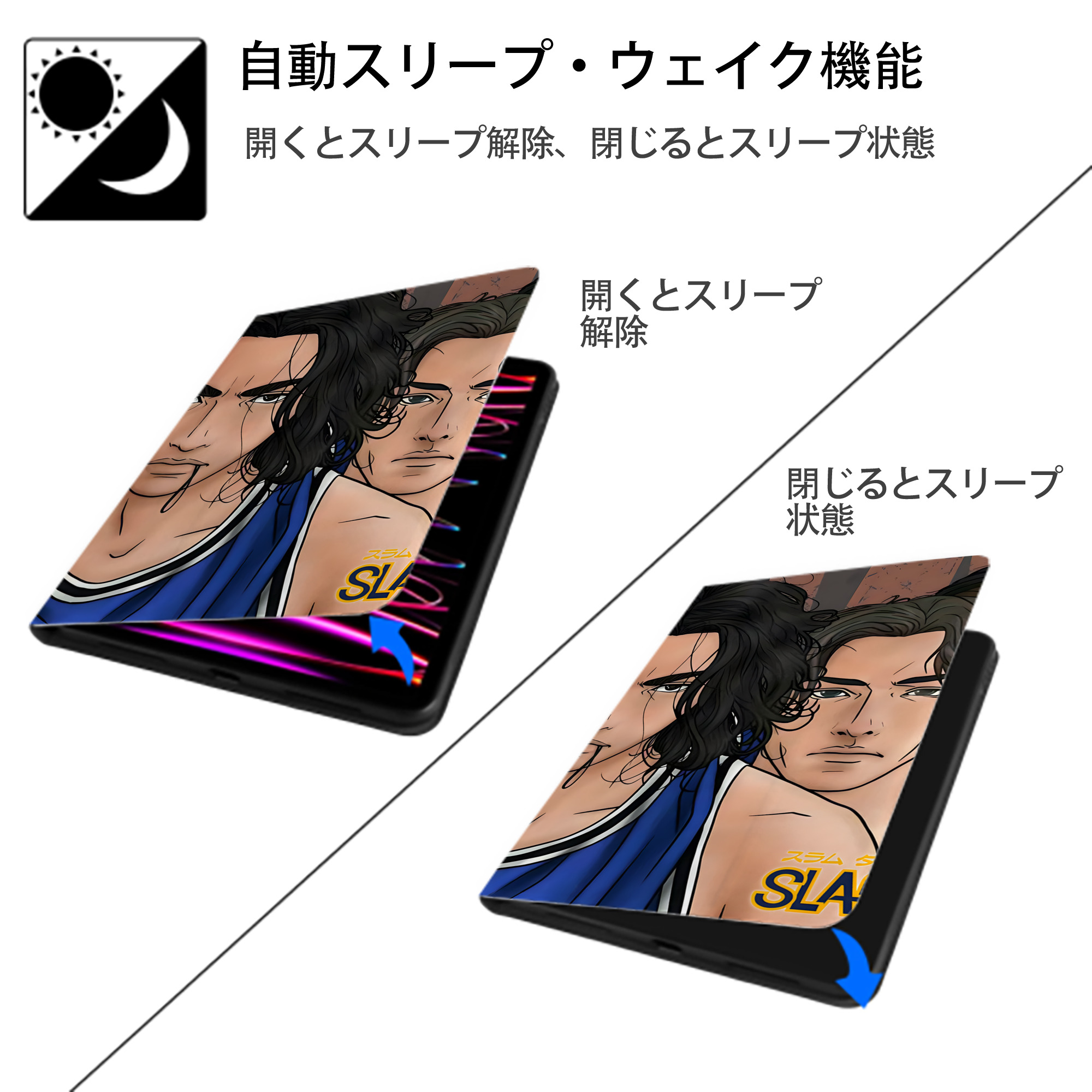 SLAM DUNK／スラムダンク IPadケース ペンホルダー付き ブックスタイルデザイン
