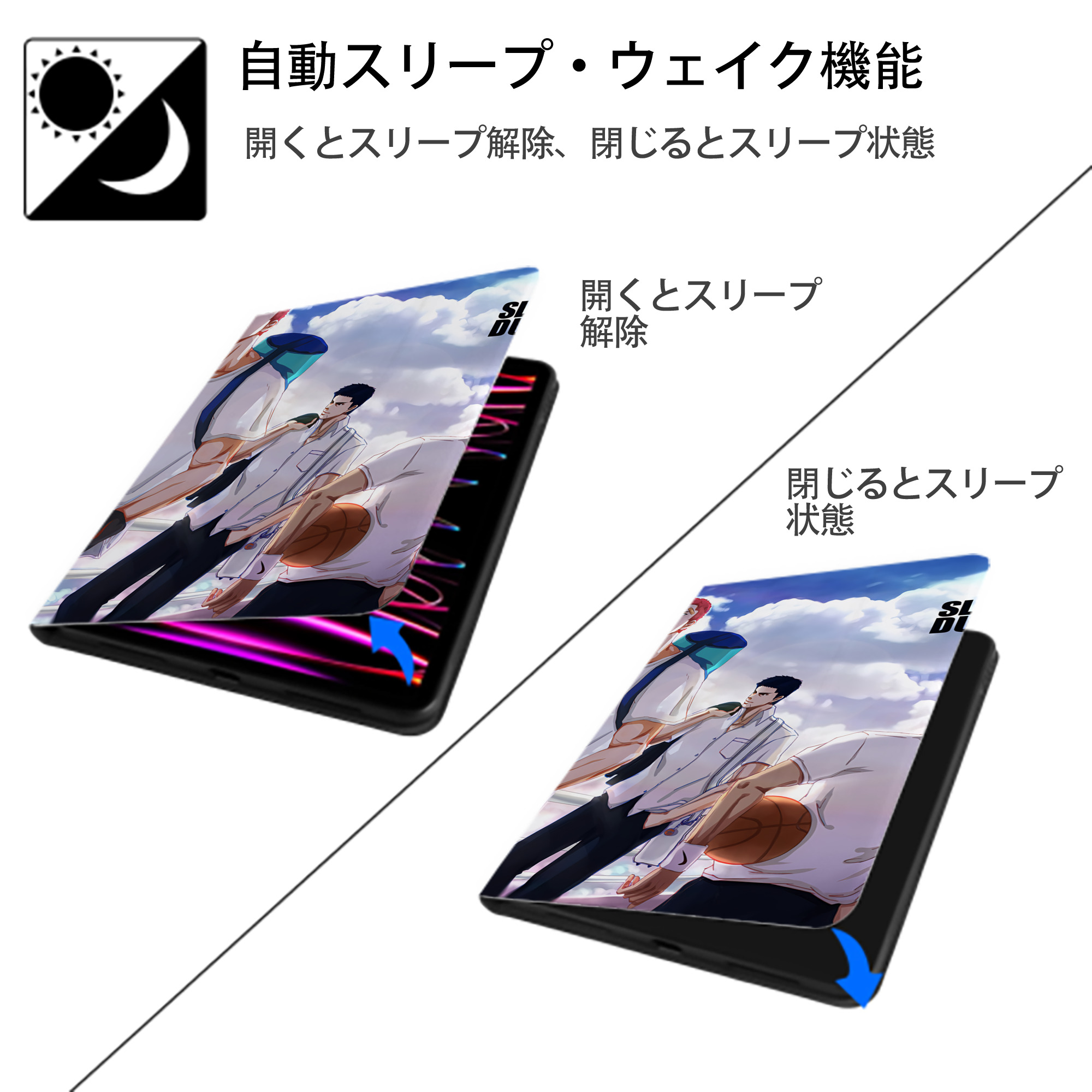 SLAM DUNK／スラムダンク IPadケース ペンホルダー付き ブックスタイルデザイン